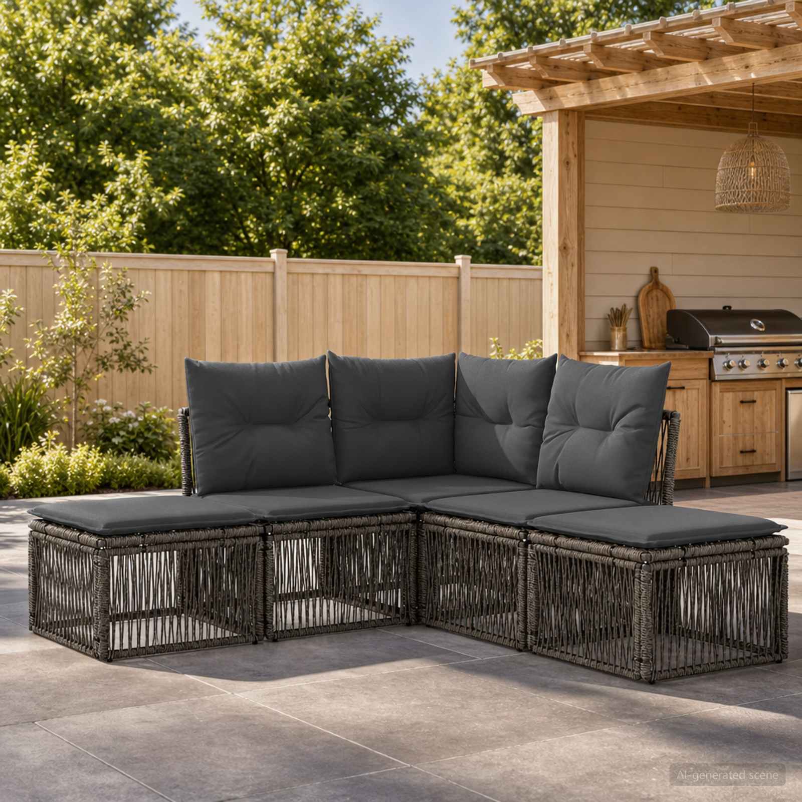 Gartensofa-set 5 stk. Grau Poly-Rattan