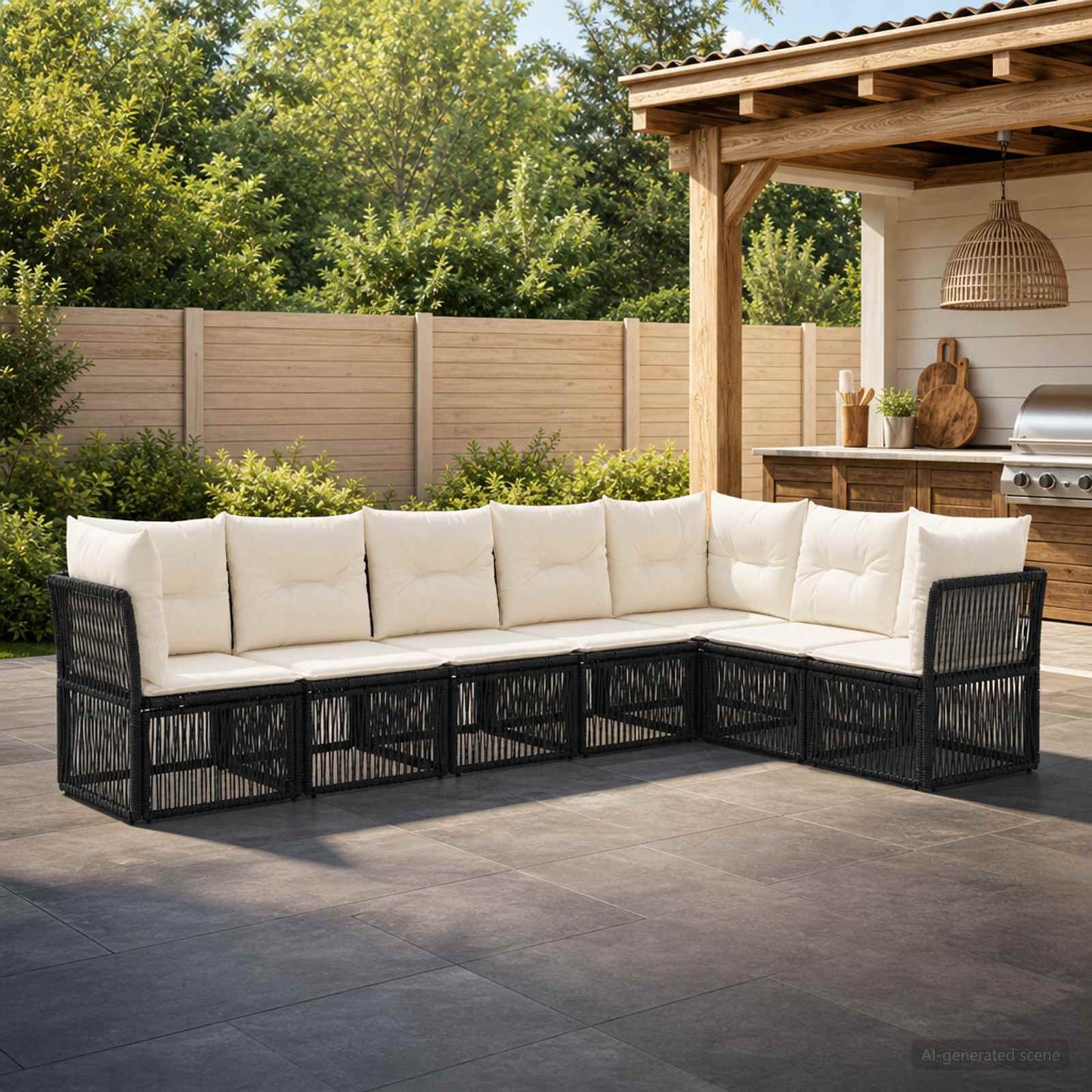 Gartensofa-set 7 pcs Schwarz Poly-Rattan