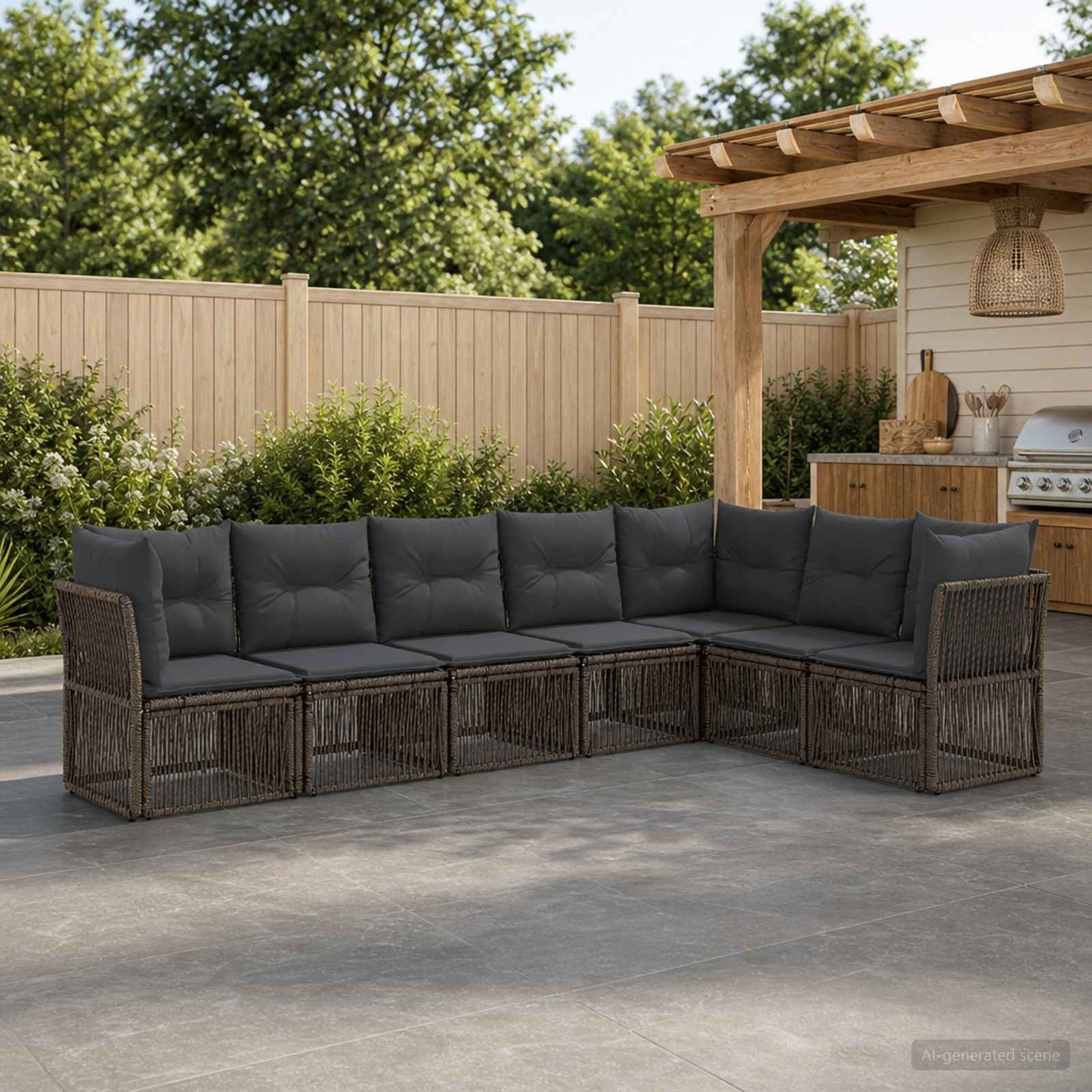 Gartensofa-set 7 pcs Grau Poly-Rattan