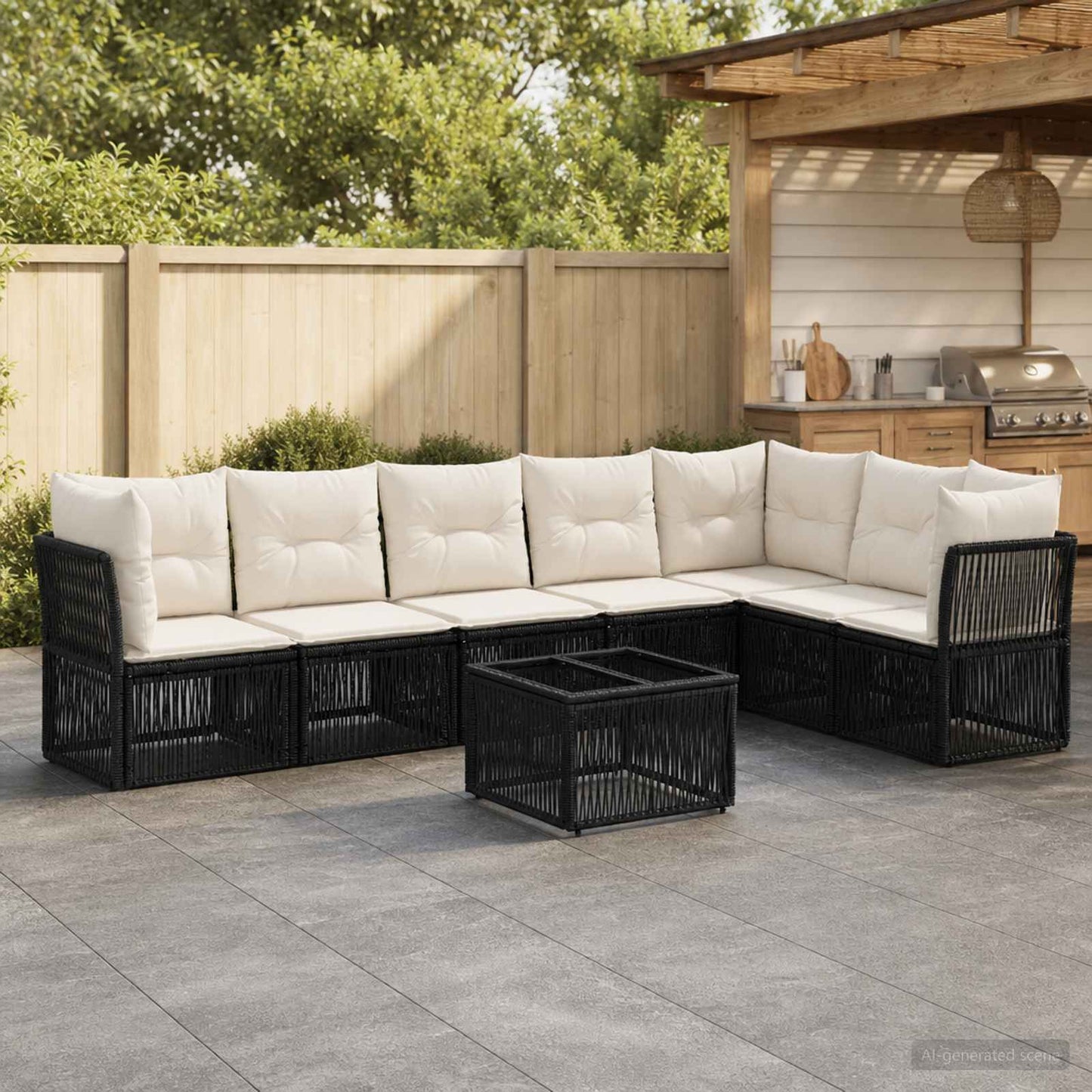 Gartensofa-set 8 pcs Schwarz Poly-Rattan