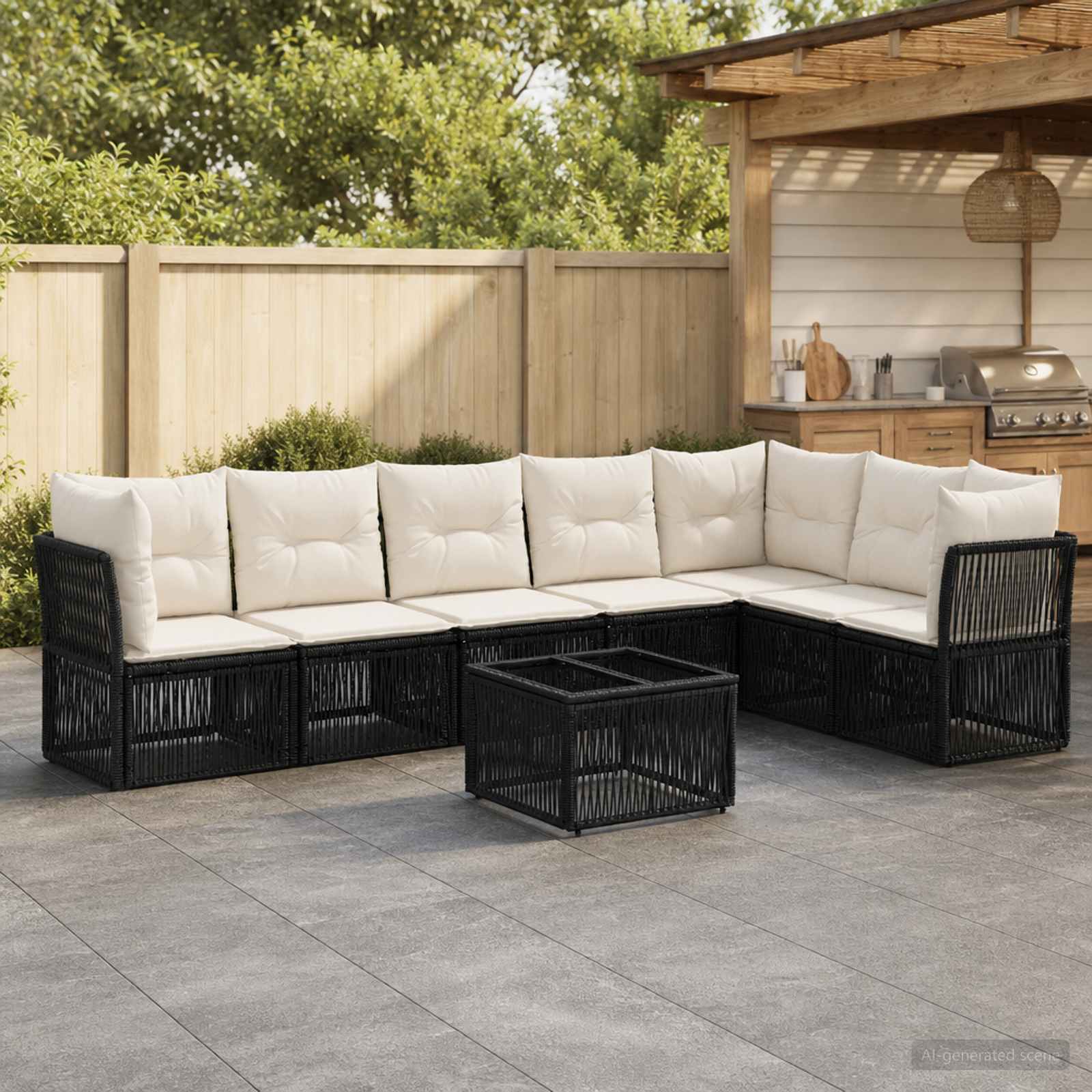 Gartensofa-set 8 pcs Schwarz Poly-Rattan