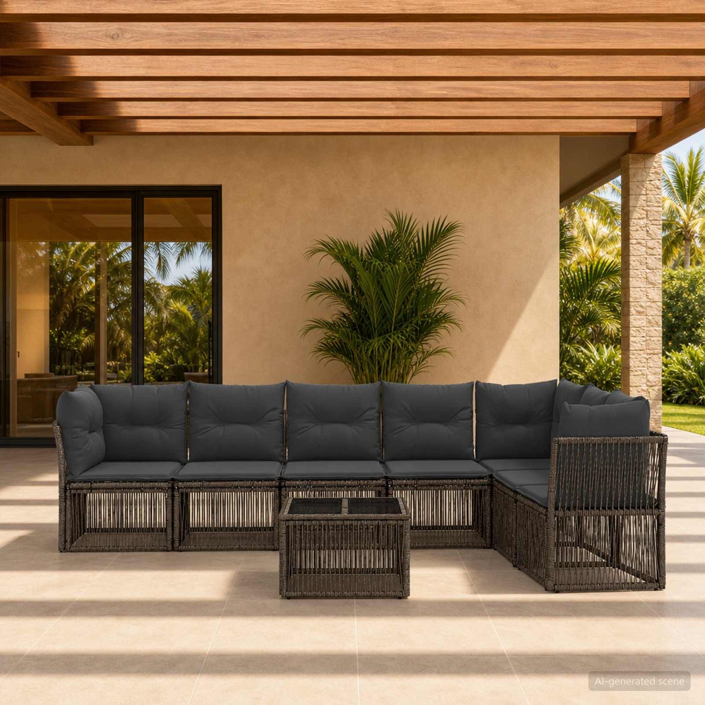 Gartensofa-set 8 stk. Grau Poly-Rattan