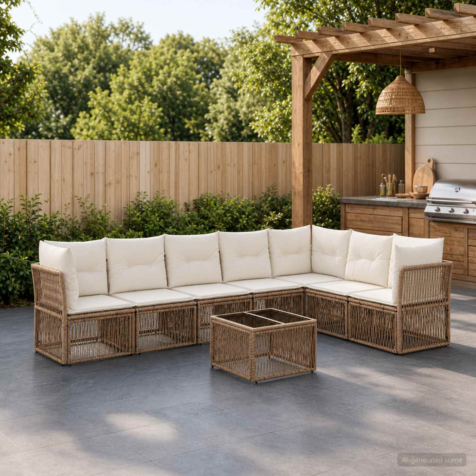 Gartensofa-set 8 pcs Beige Poly-Rattan