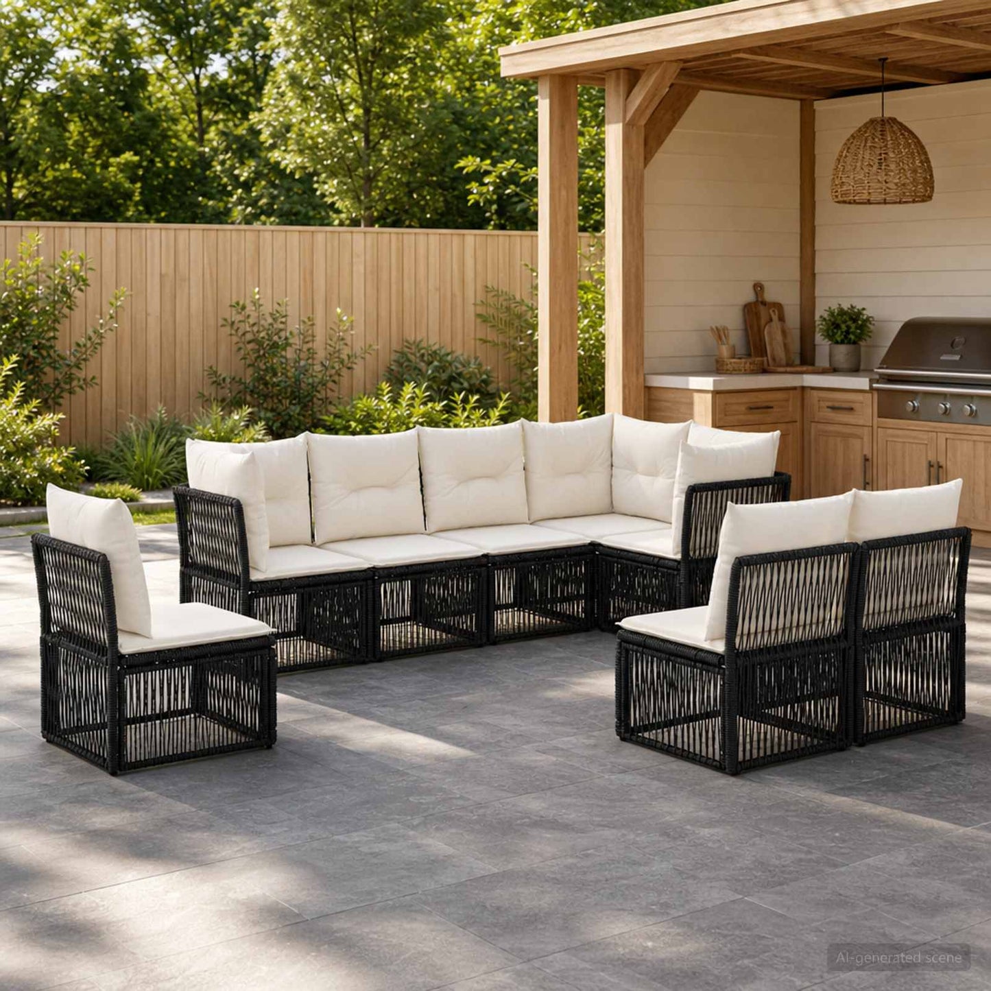 Gartensofa-set 8 pcs Schwarz Poly-Rattan