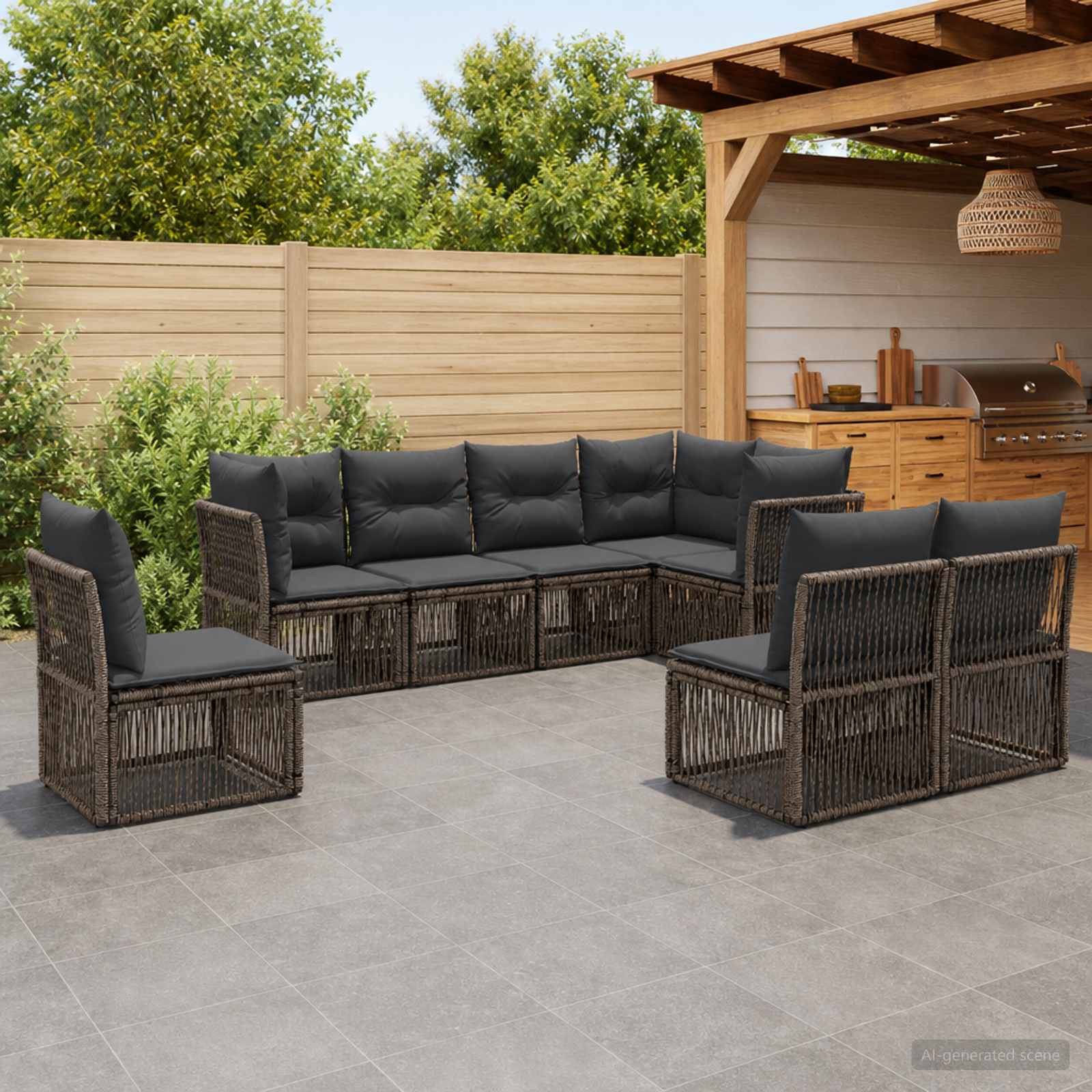 Gartensofa-set 8 pcs Grau Poly-Rattan