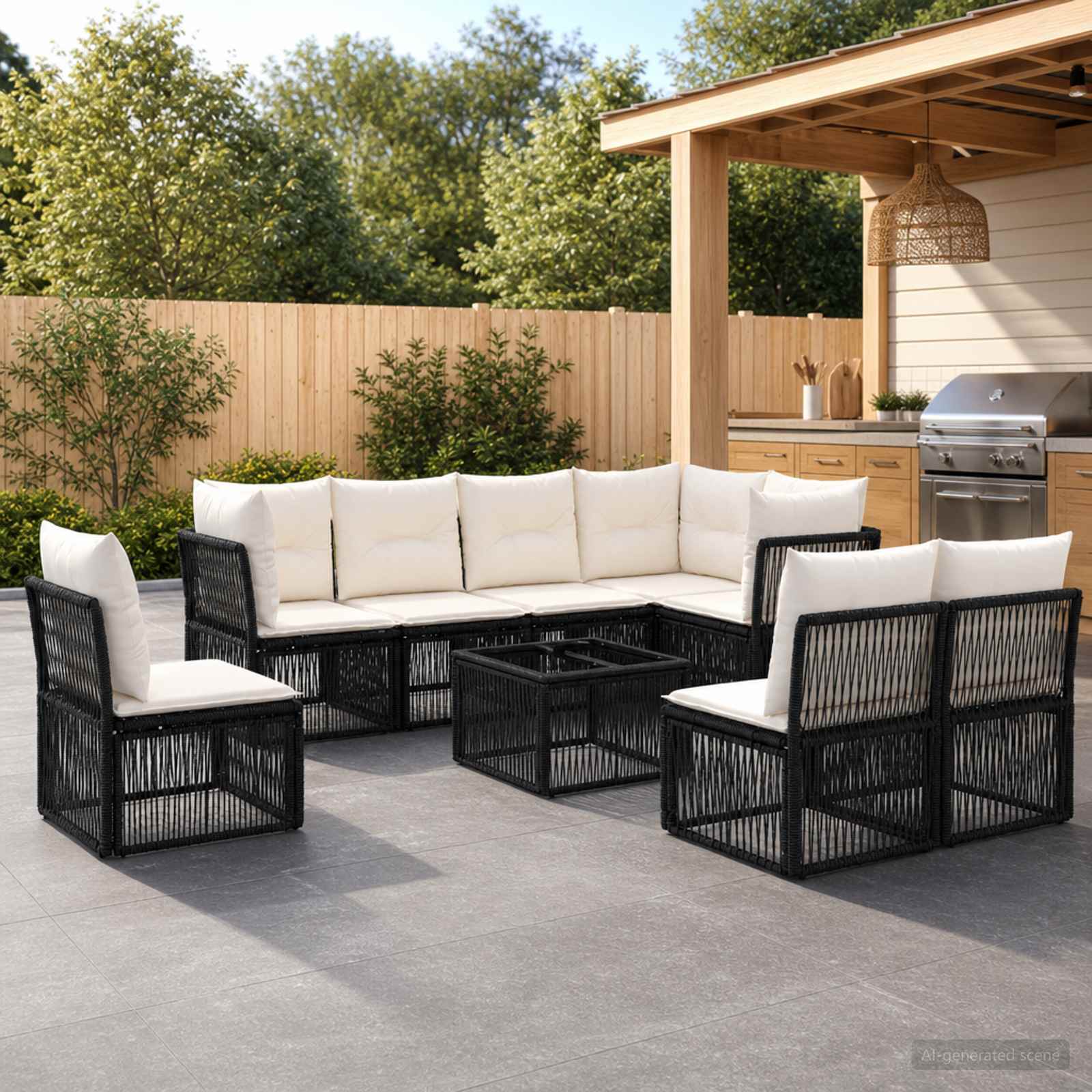 Gartensofa-set 9 pcs Schwarz Poly-Rattan