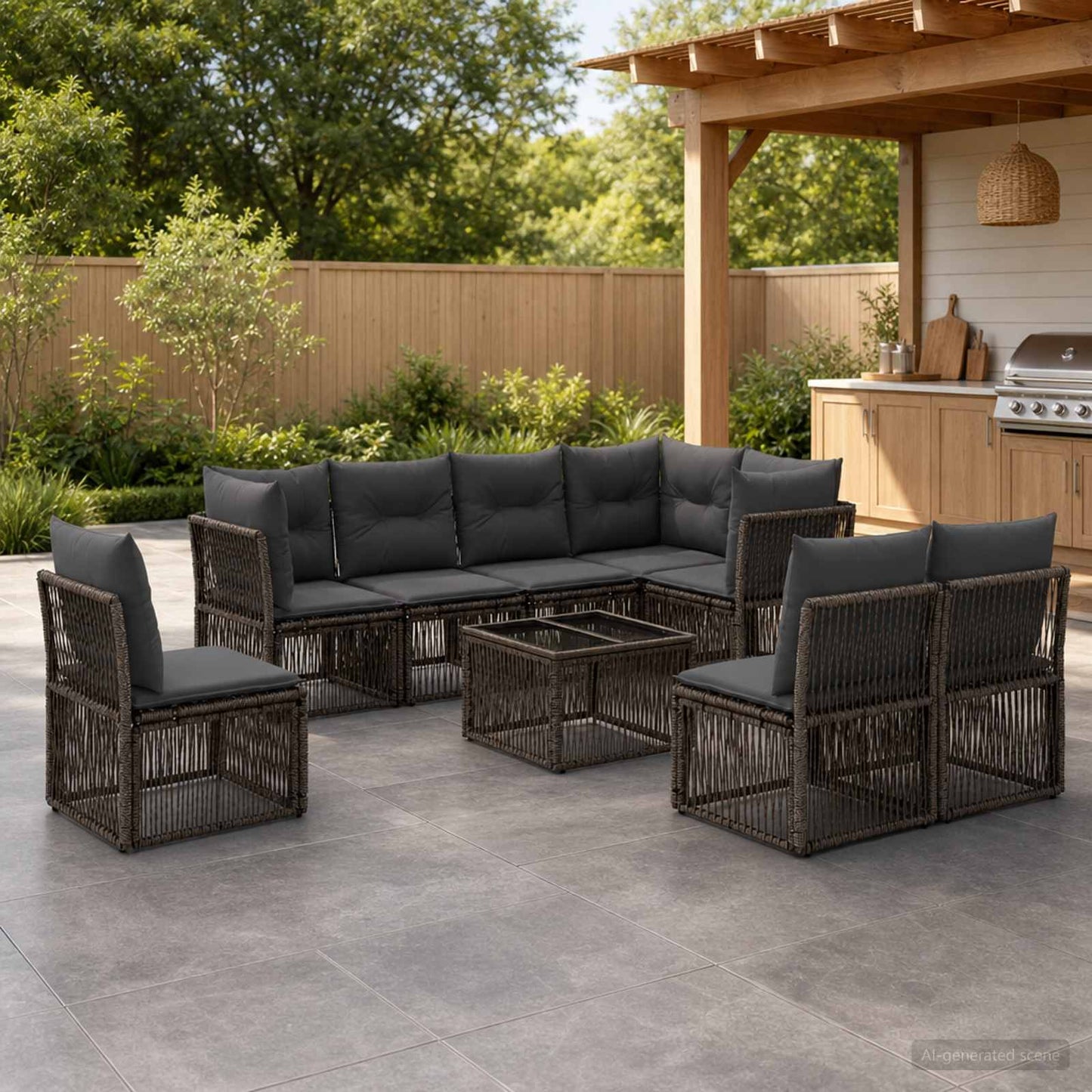 Gartensofa-set 9 stk. Grau Poly-Rattan