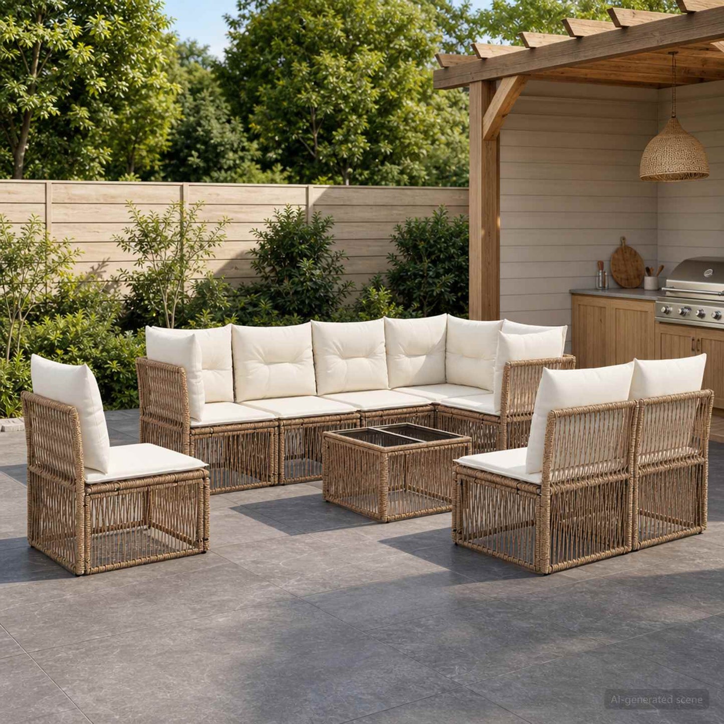 Gartensofa-set 9 pcs Beige Poly-Rattan