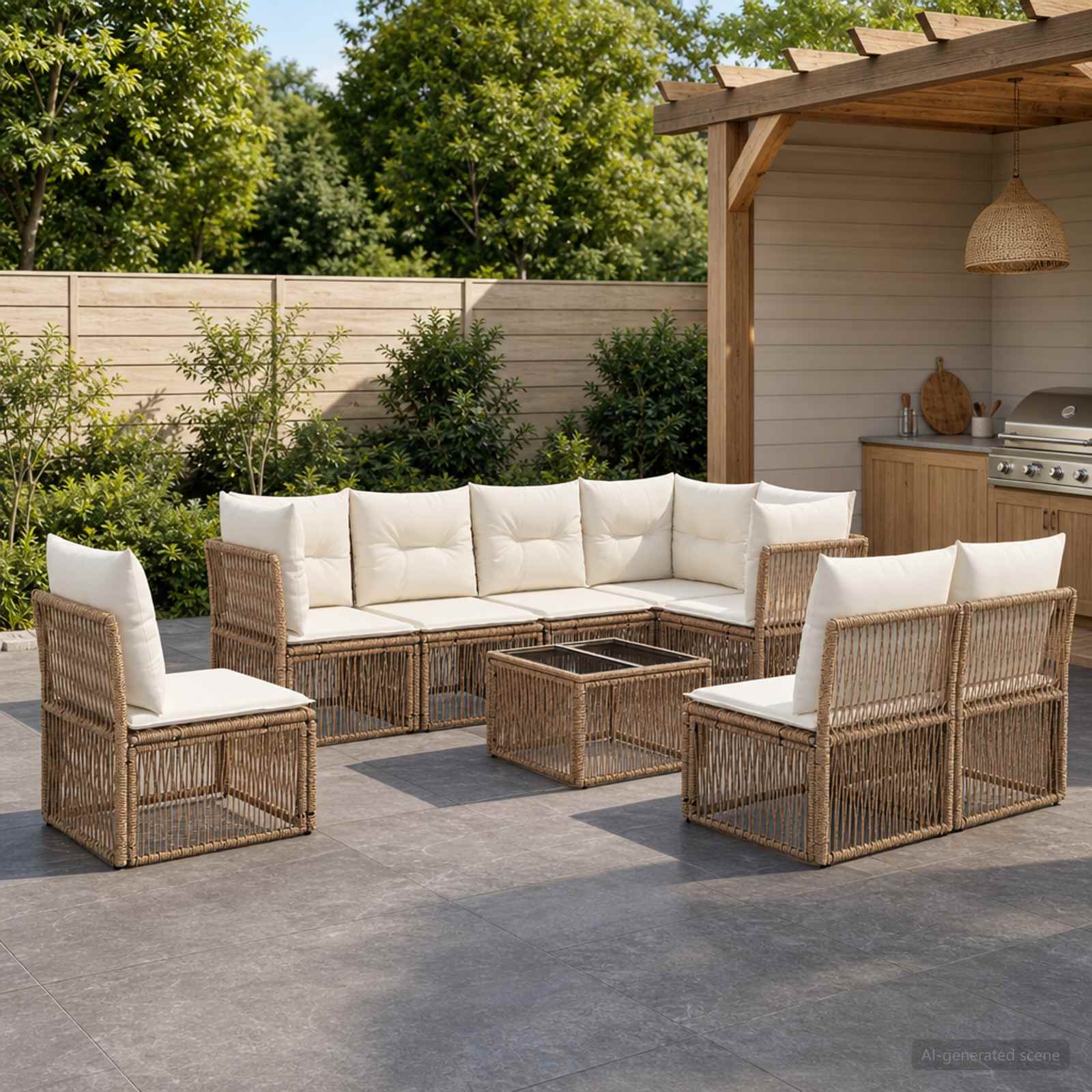 Gartensofa-set 9 pcs Beige Poly-Rattan