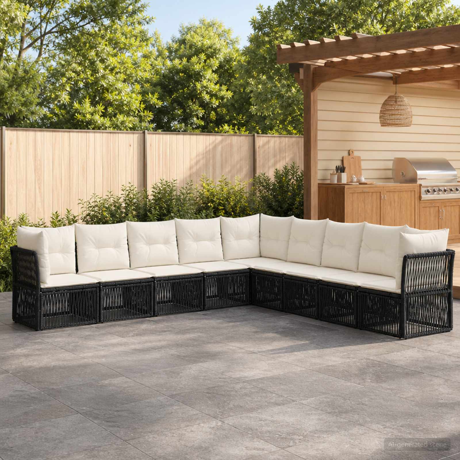 Gartensofa-set 9 stk. Schwarz Poly-Rattan