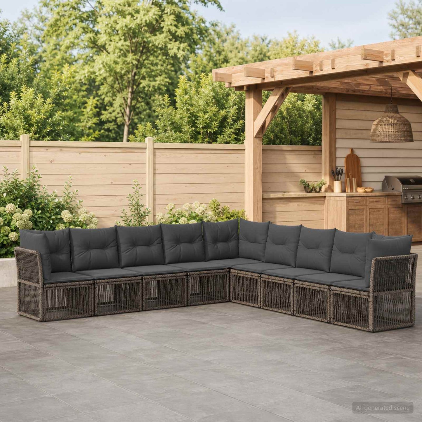 Gartensofa-set 9 pcs Grau Poly-Rattan