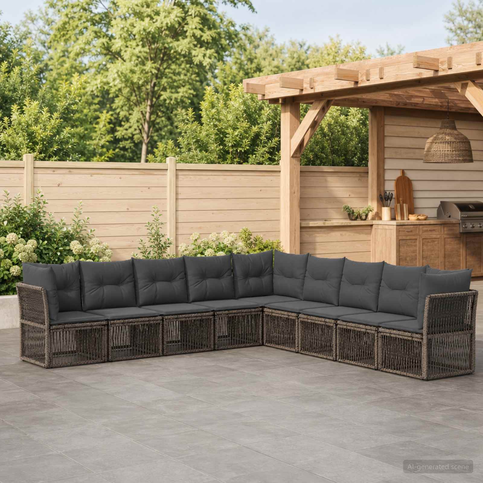 Gartensofa-set 9 pcs Grau Poly-Rattan
