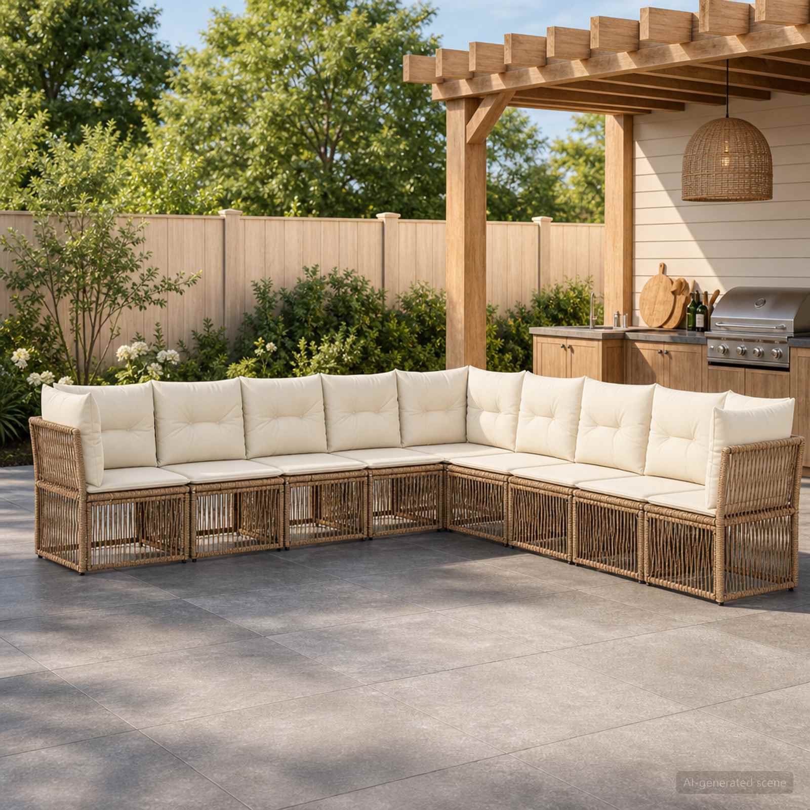 Gartensofa-set 9 pcs Beige Poly-Rattan
