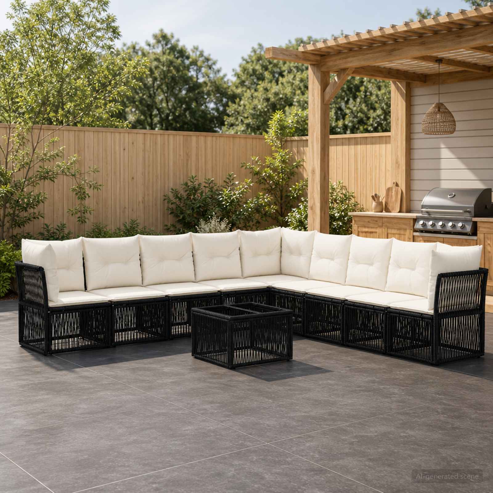 Gartensofa-set 10 stk. Schwarz Poly-Rattan