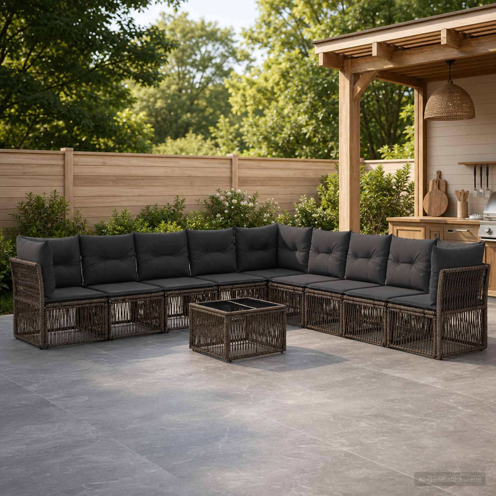 Gartensofa-set 10 stk. Grau Poly-Rattan