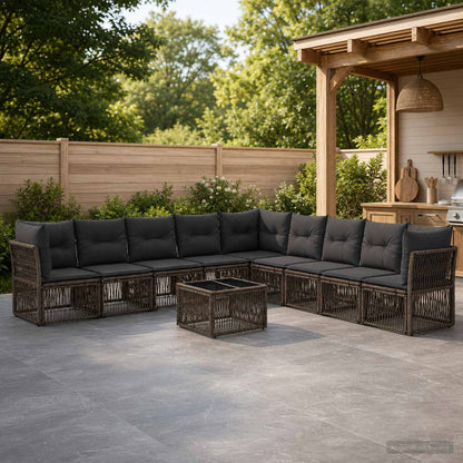Gartensofa-set 10 stk. Grau Poly-Rattan