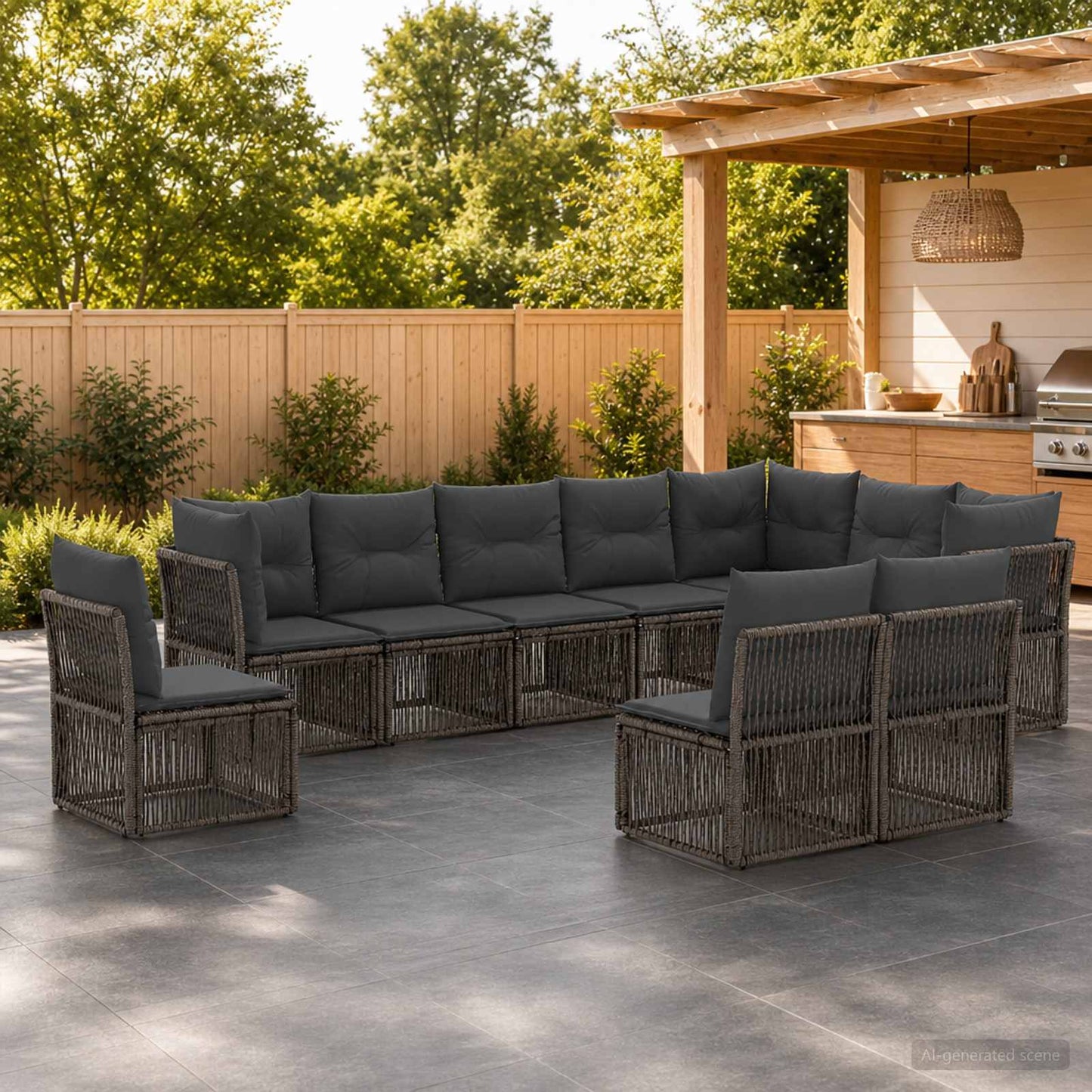 Gartensofa-set 10 pcs Grau Poly-Rattan