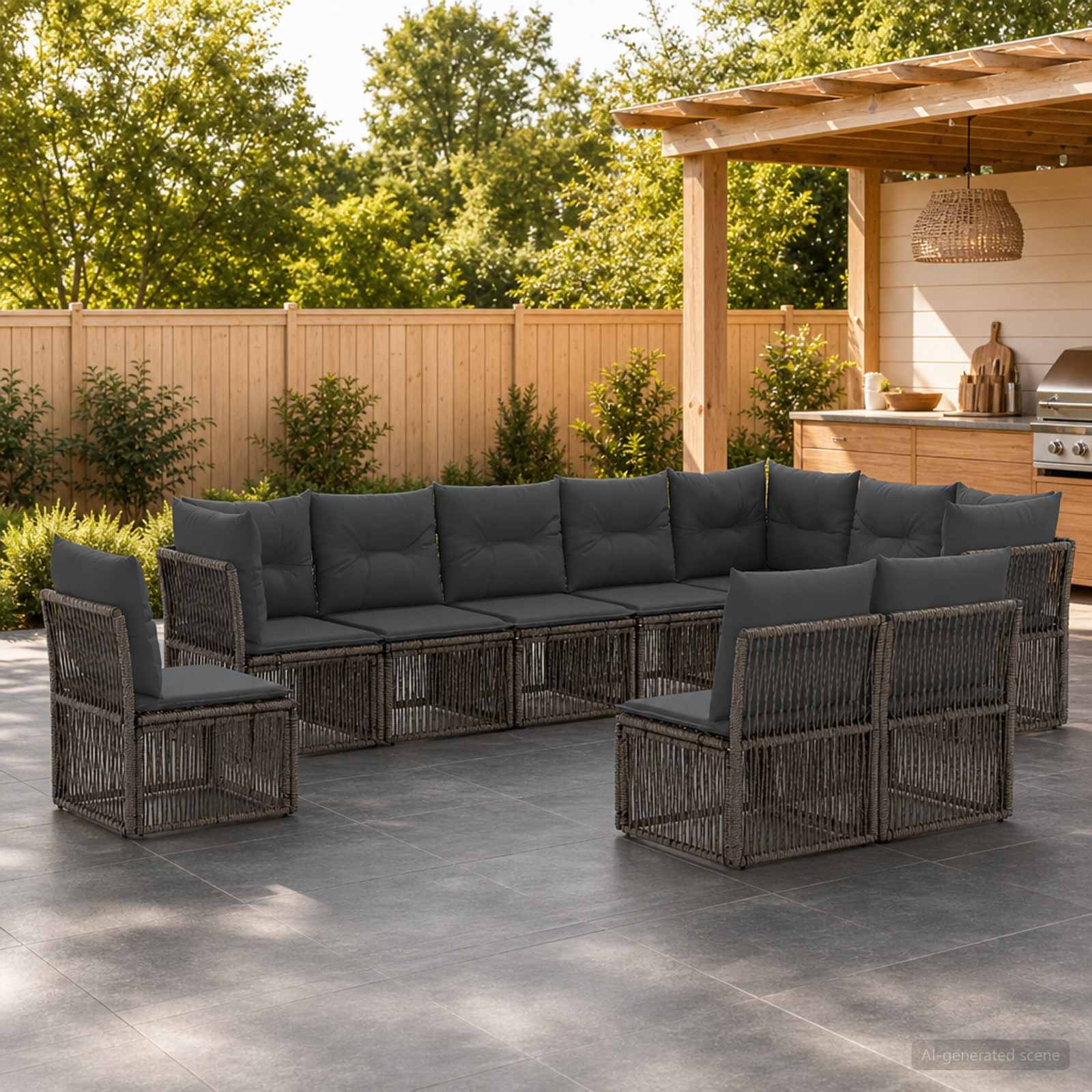Gartensofa-set 10 pcs Grau Poly-Rattan