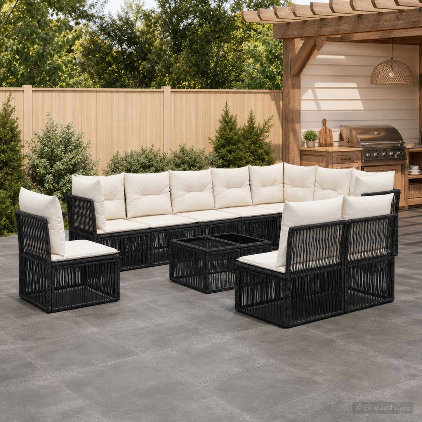 Gartensofa-set 11 pcs Schwarz Poly-Rattan