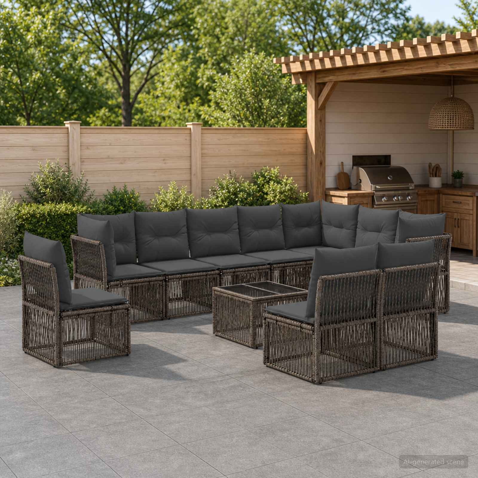 Gartensofa-set 11 stk. Grau Poly-Rattan