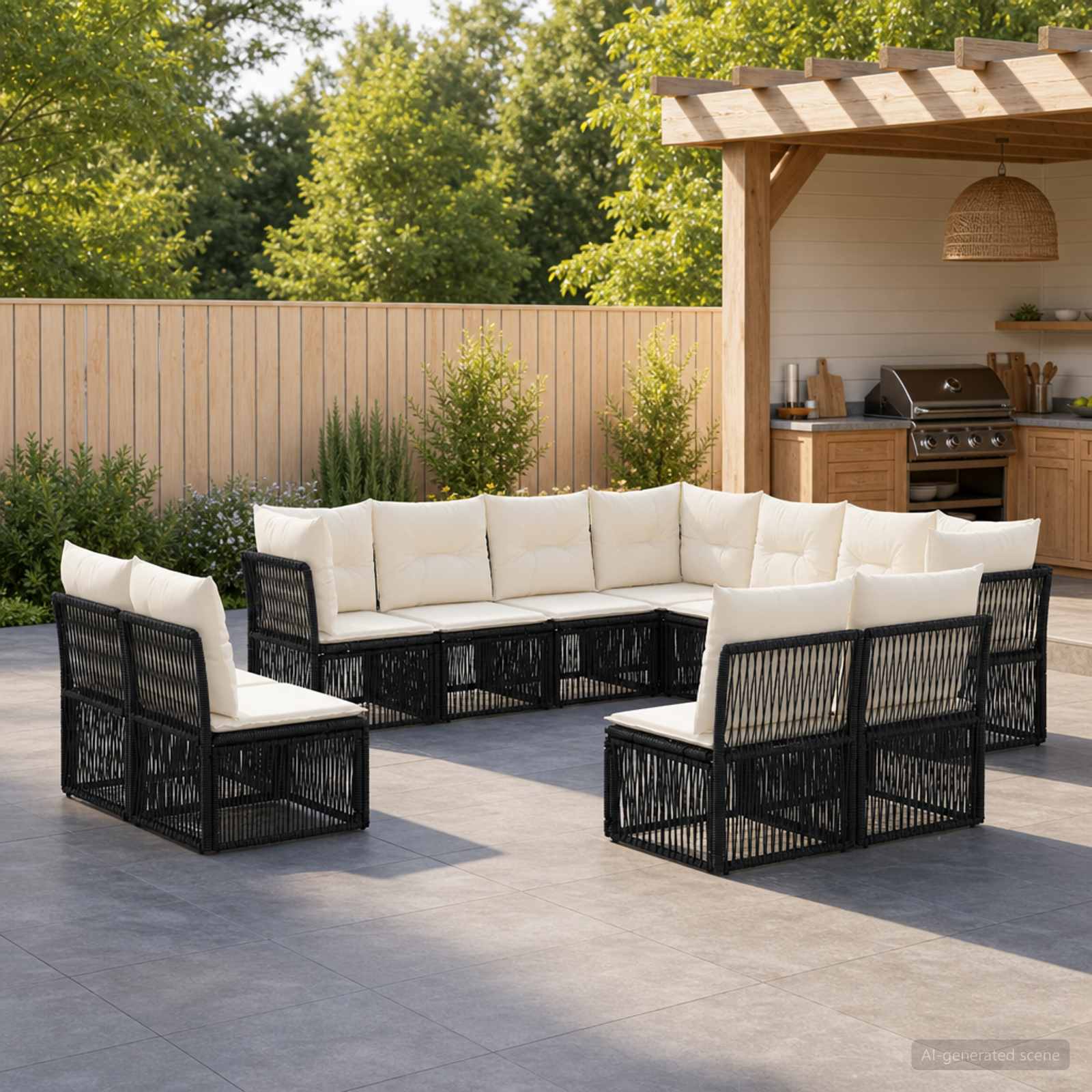 Gartensofa-set 11 pcs Schwarz Poly-Rattan