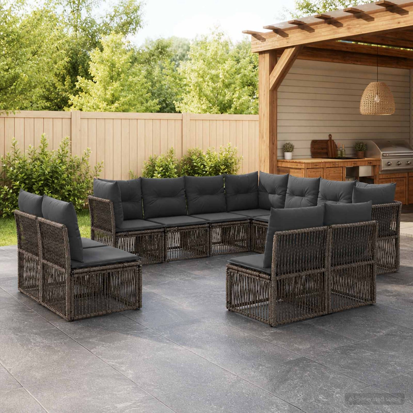 Gartensofa-set 11 stk. Grau Poly-Rattan