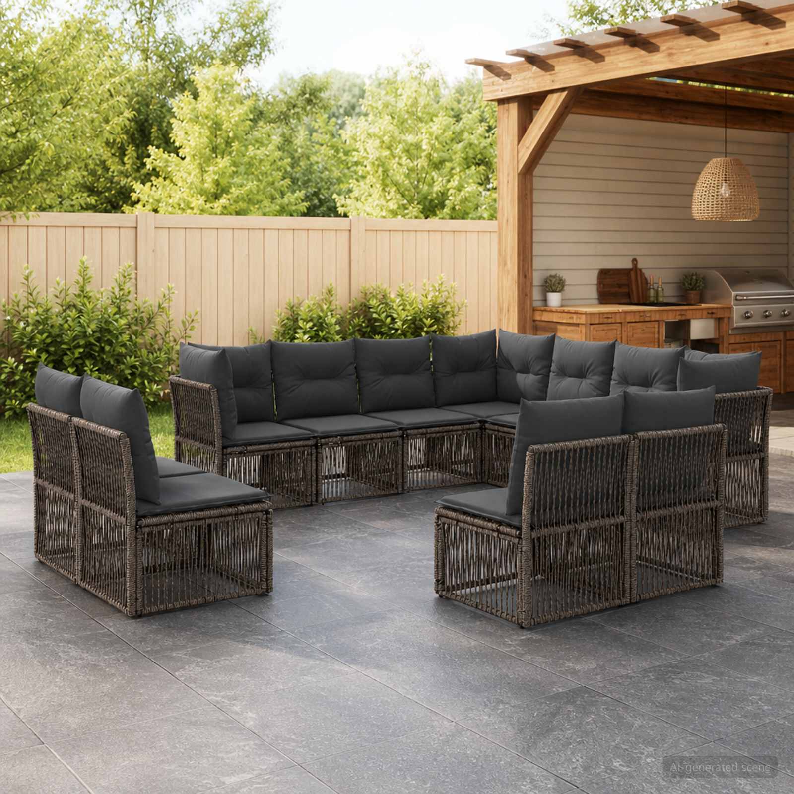 Gartensofa-set 11 stk. Grau Poly-Rattan