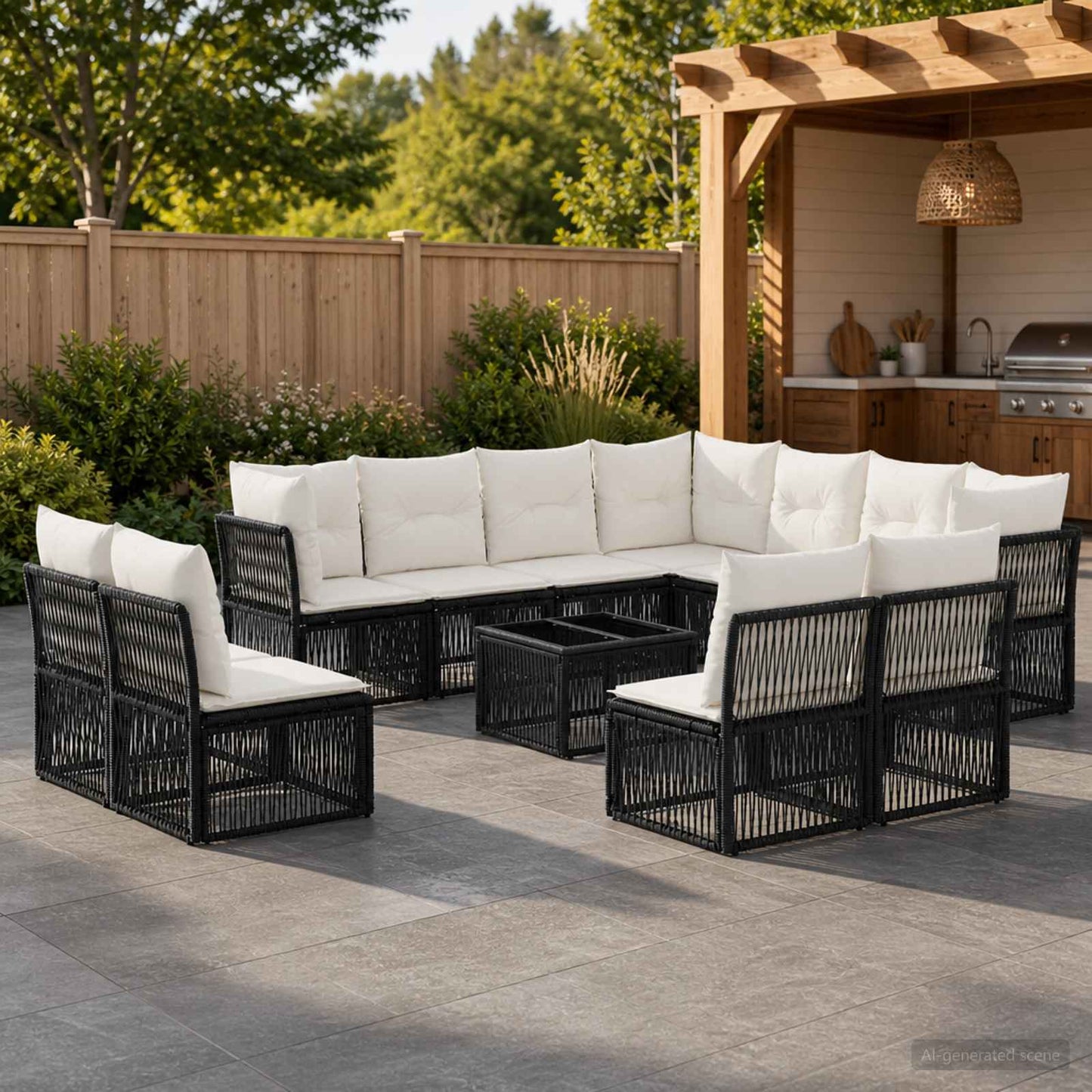 Gartensofa-set 12 pcs Schwarz Poly-Rattan