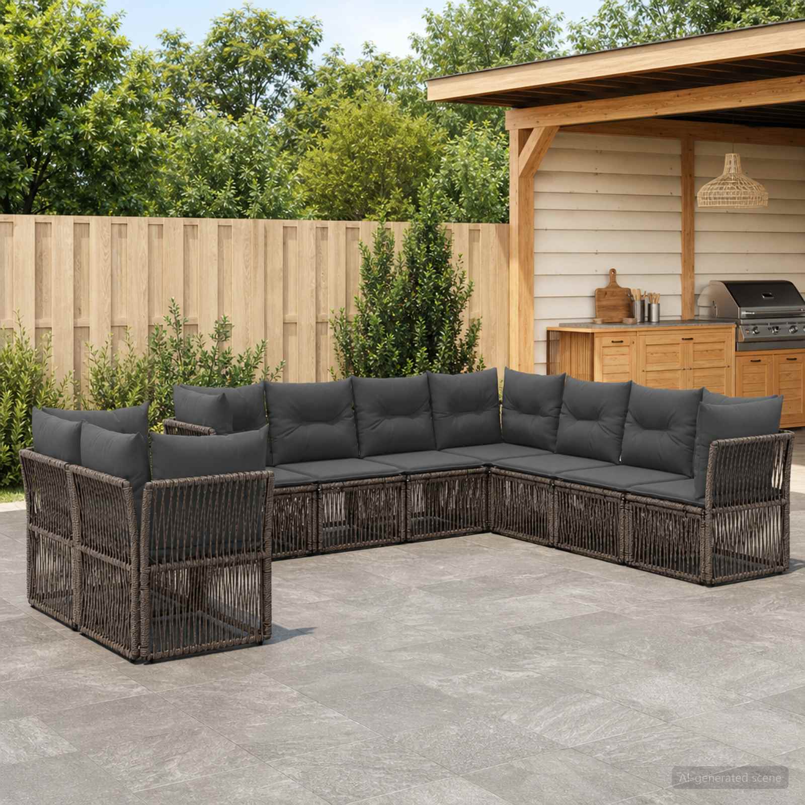Gartensofa-set 9 pcs Grau Poly-Rattan