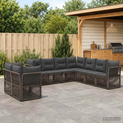 Gartensofa-set 9 stk. Grau Poly-Rattan