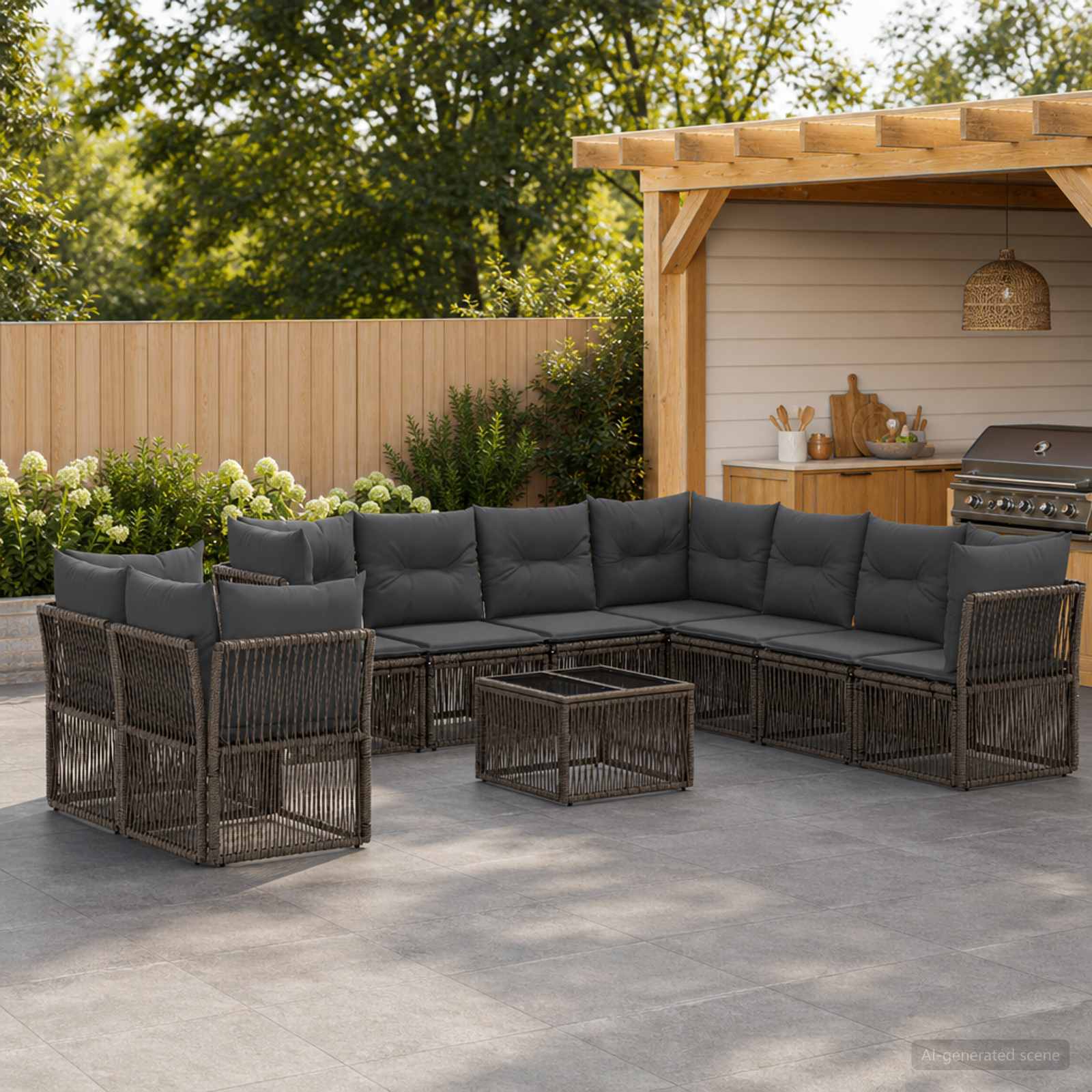 Gartensofa-set 10 stk. Grau Poly-Rattan