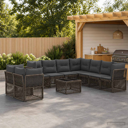 Gartensofa-set 10 stk. Grau Poly-Rattan