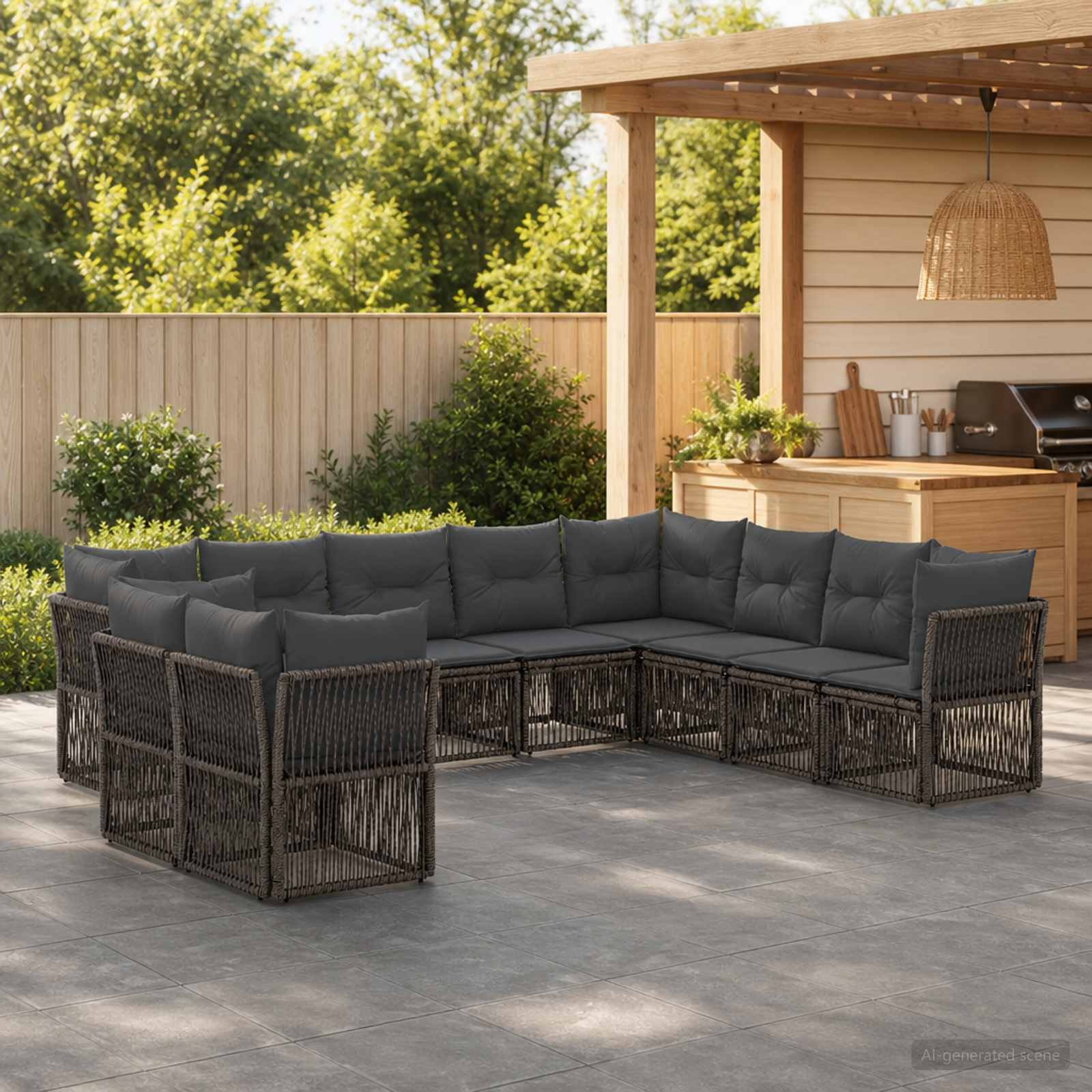 Gartensofa-set 10 pcs Grau Poly-Rattan