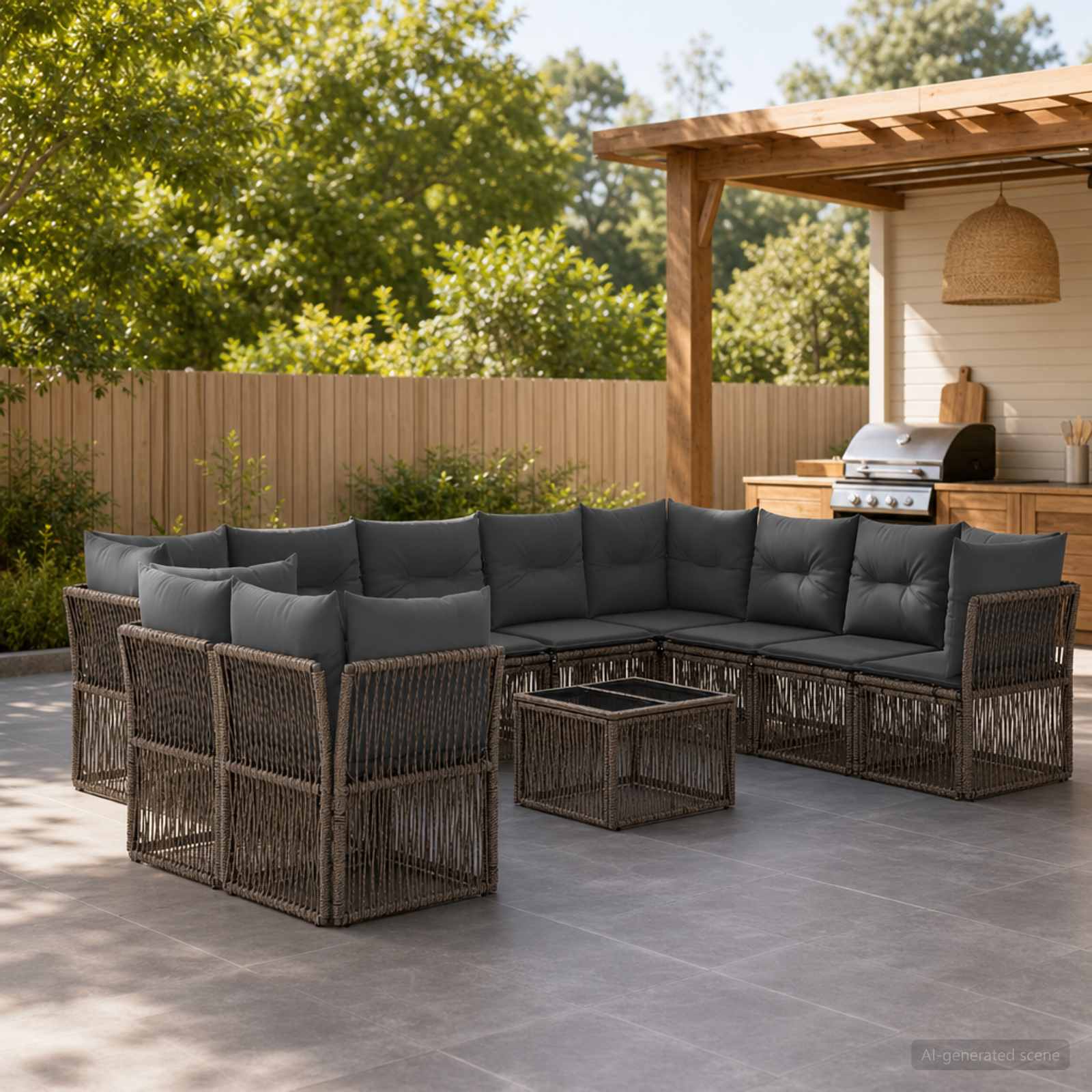 Gartensofa-set 11 stk. Grau Poly-Rattan