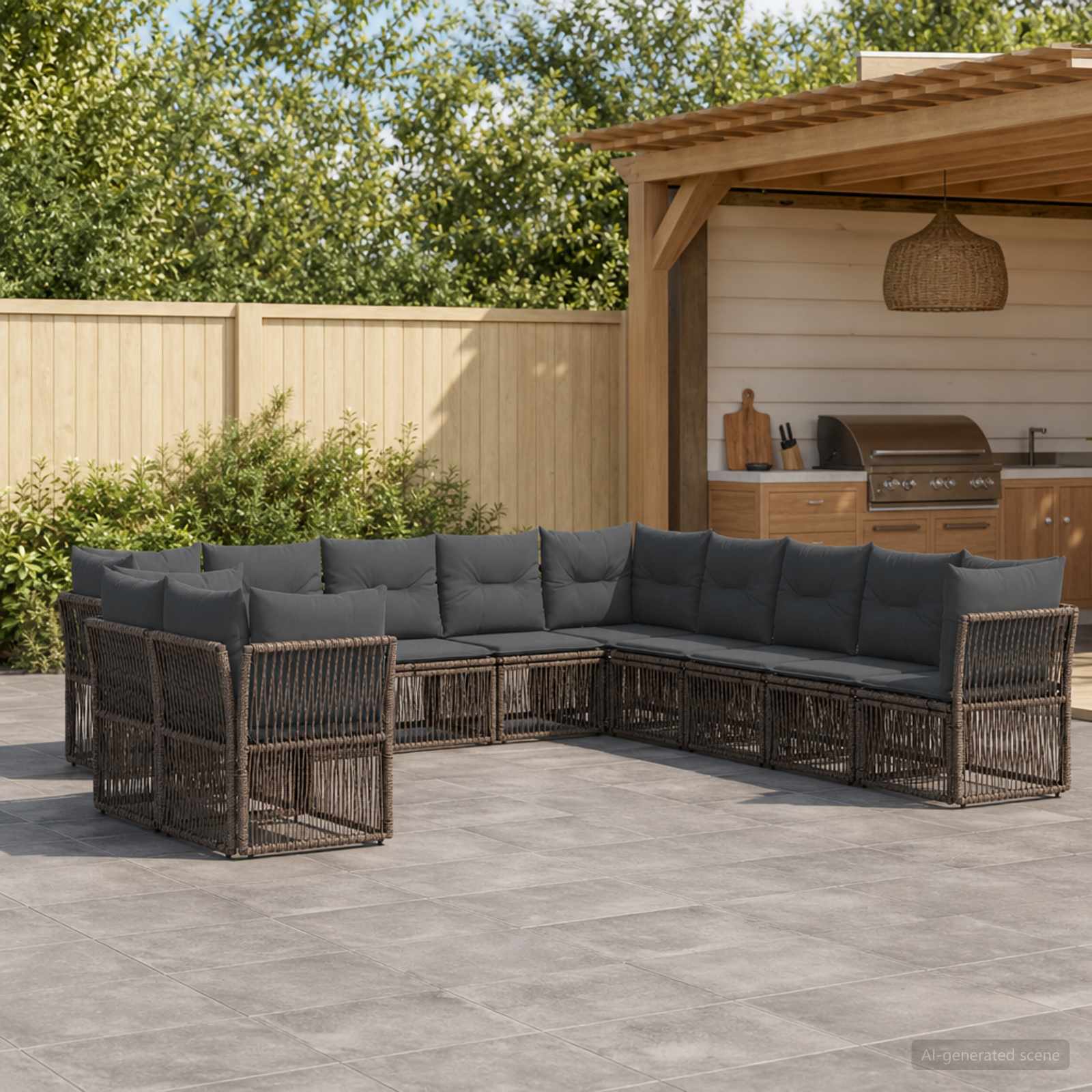 Gartensofa-set 11 pcs Grau Poly-Rattan