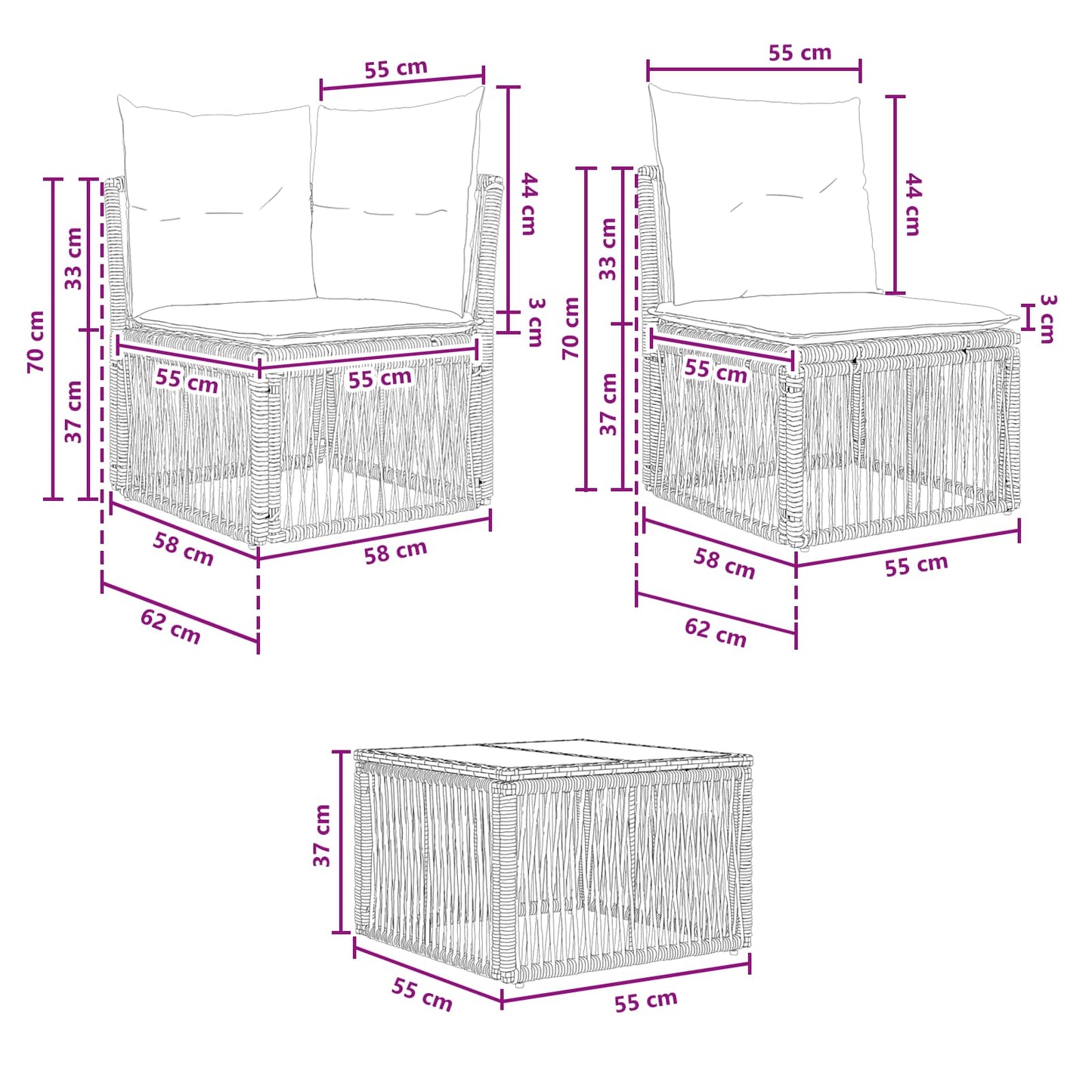 Gartensofa-set 12 stk. Grau Poly-Rattan