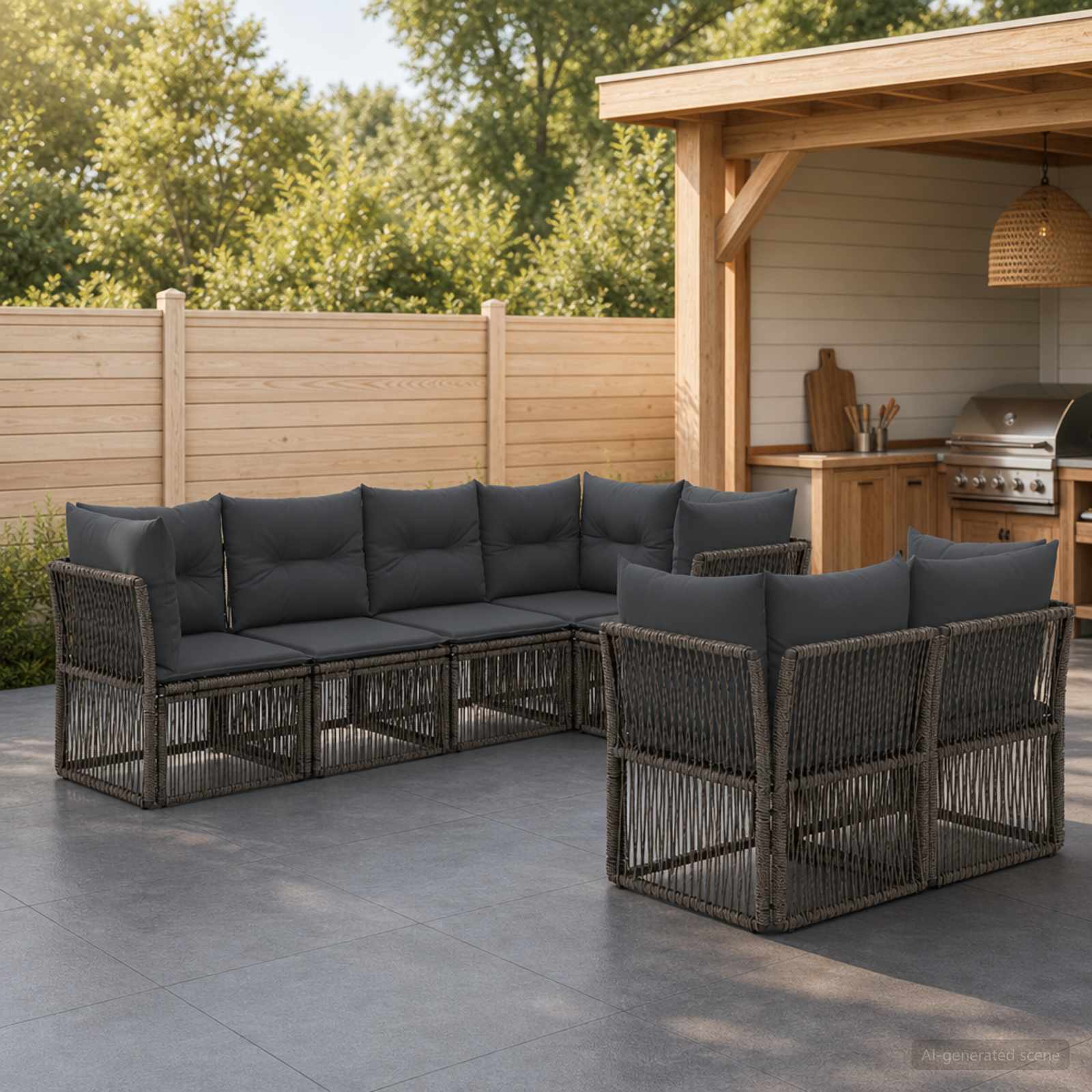 Gartensofa-set 7 stk. 7-Sitzanzahl Grau Poly-Rattan