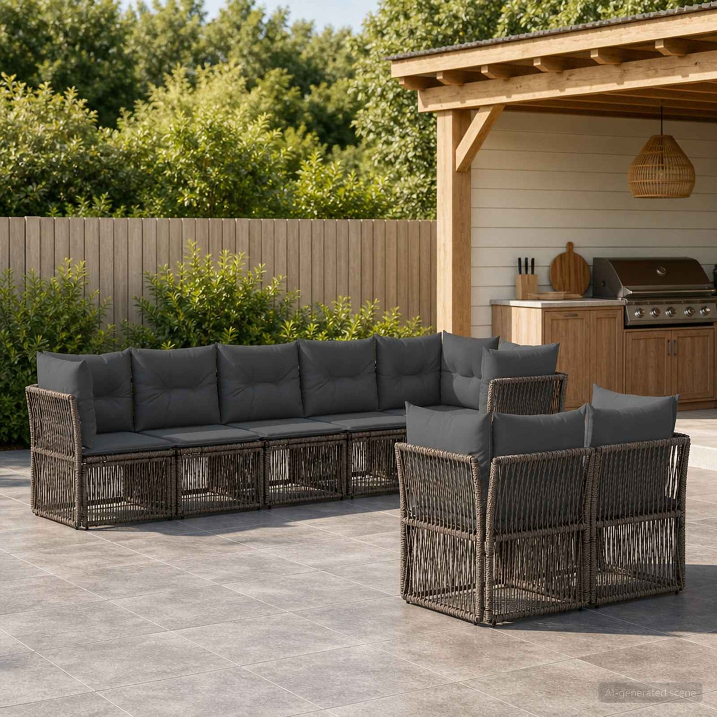 Gartensofa-set 8 pcs Grau Poly-Rattan