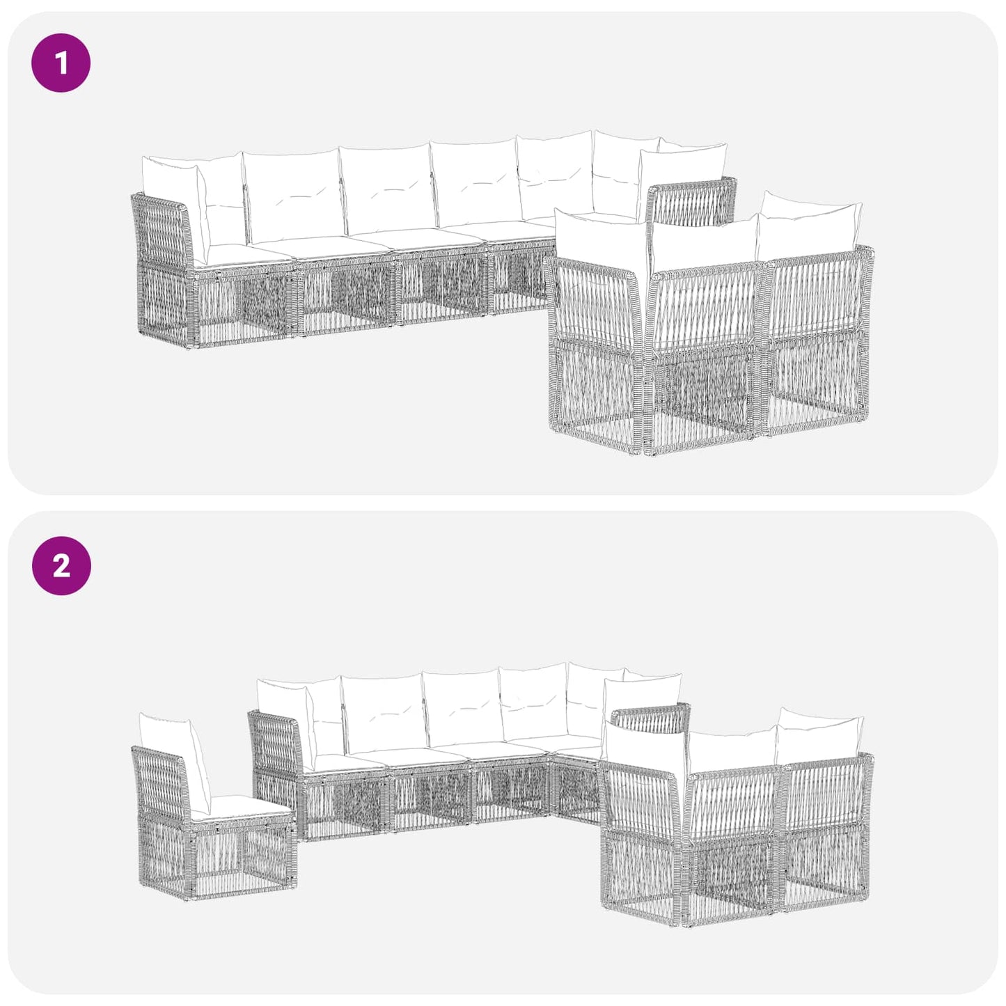 Gartensofa-set 8 pcs Grau Poly-Rattan