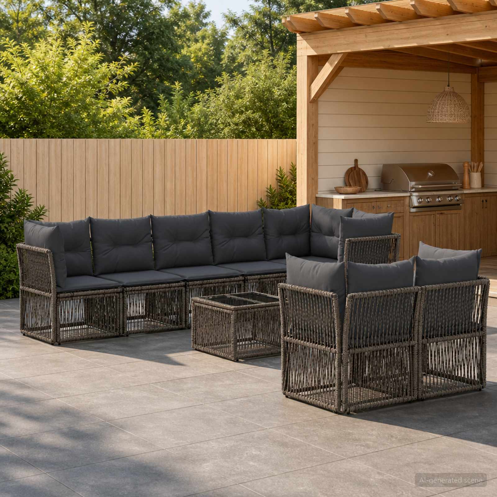 Gartensofa-set 9 stk. Grau Poly-Rattan