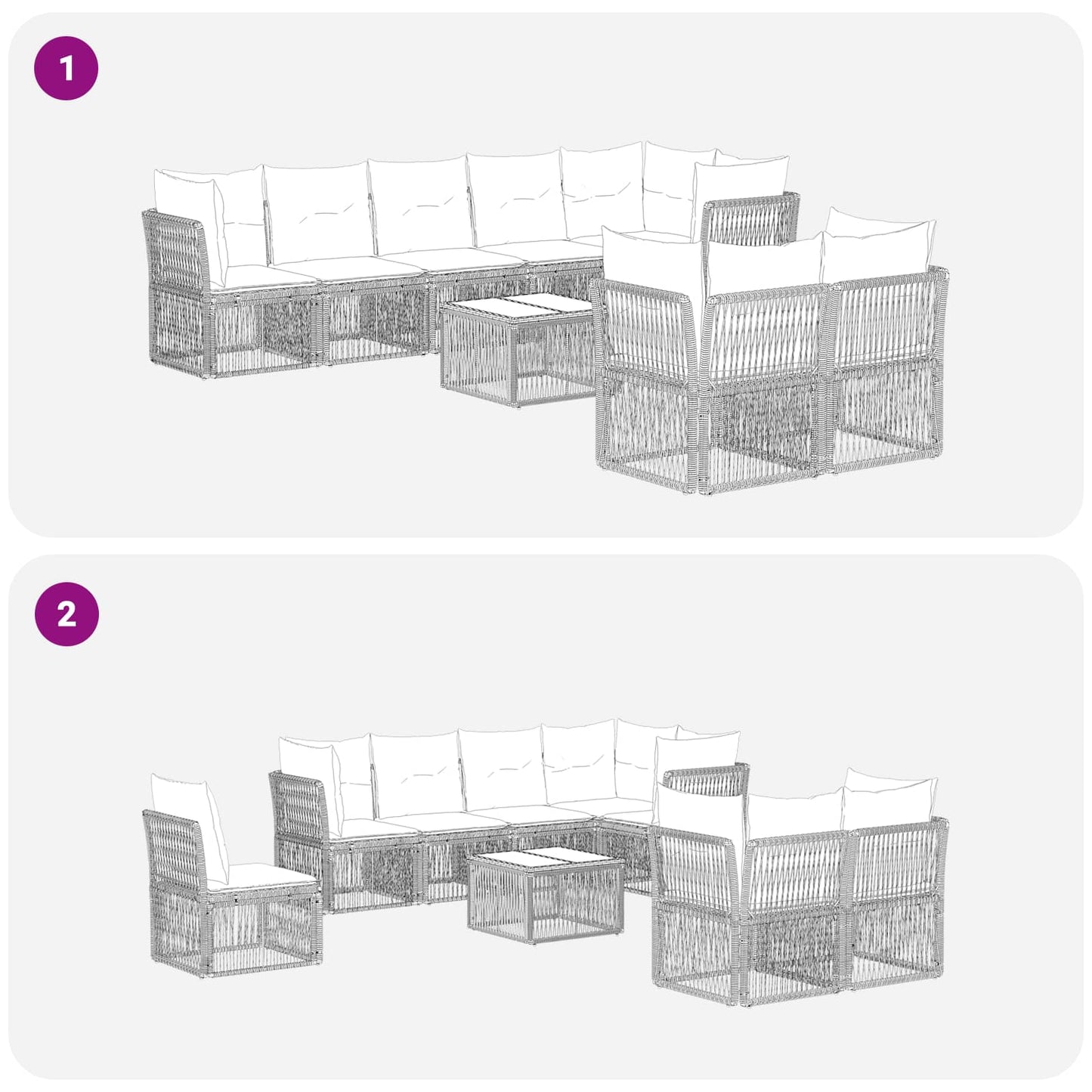Gartensofa-set 9 stk. Grau Poly-Rattan