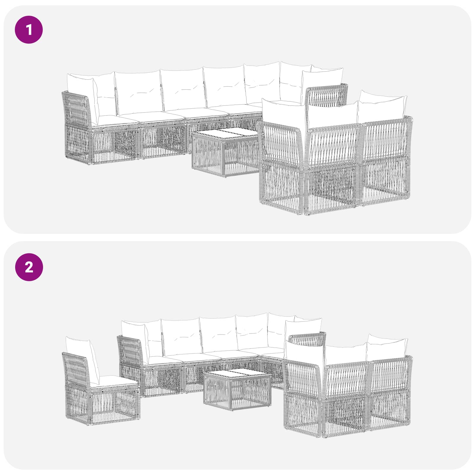 Gartensofa-set 9 stk. Grau Poly-Rattan