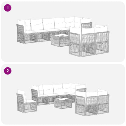 Gartensofa-set 9 stk. Grau Poly-Rattan