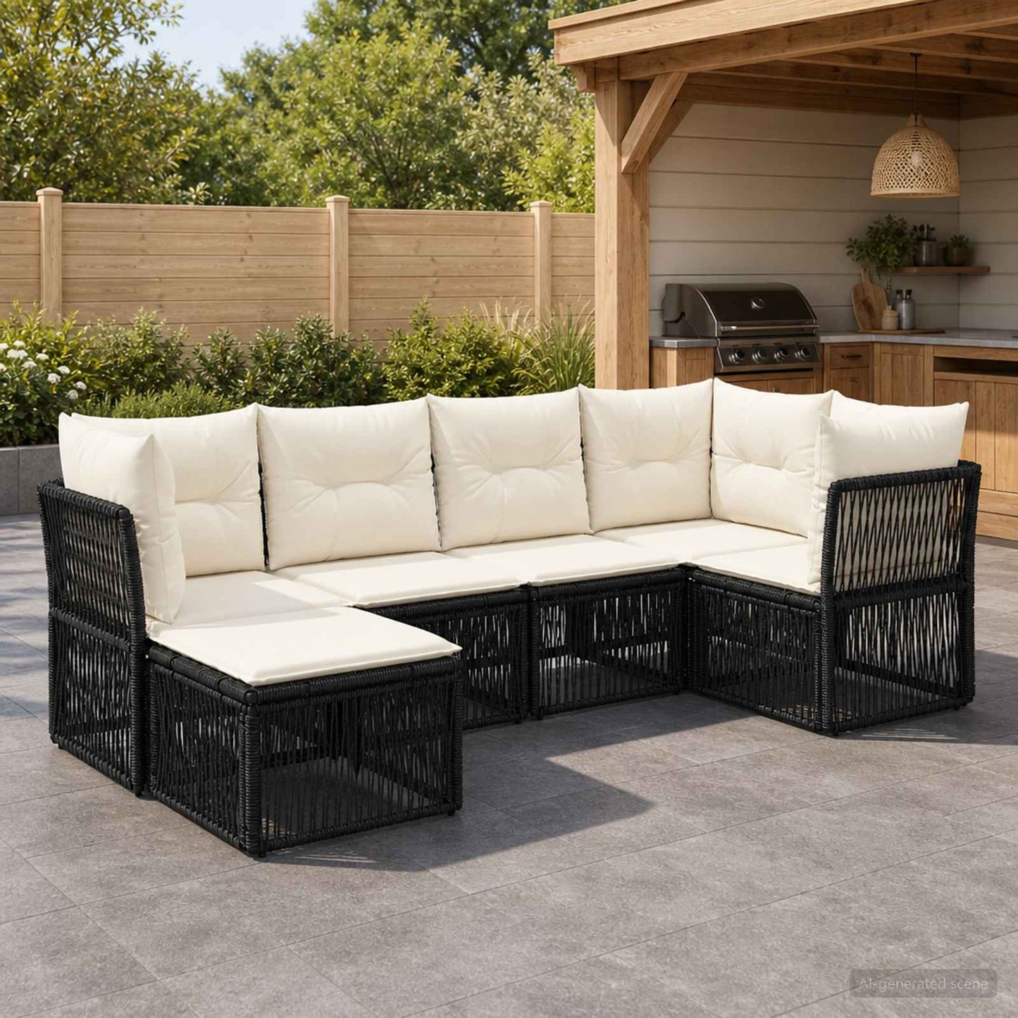 Gartensofa-set 6 stk. Schwarz Poly-Rattan