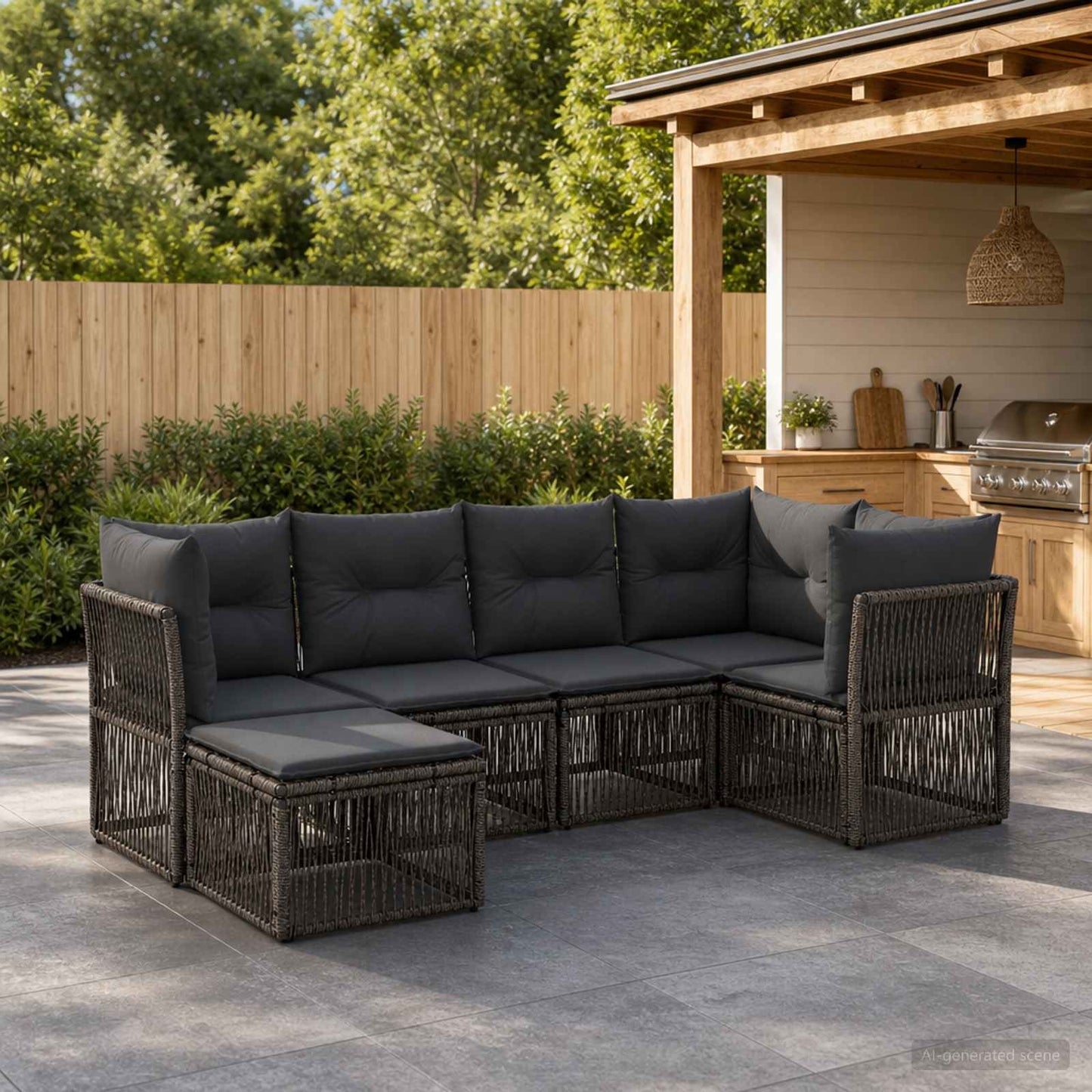 Gartensofa-set 6 stk. Grau Poly-Rattan