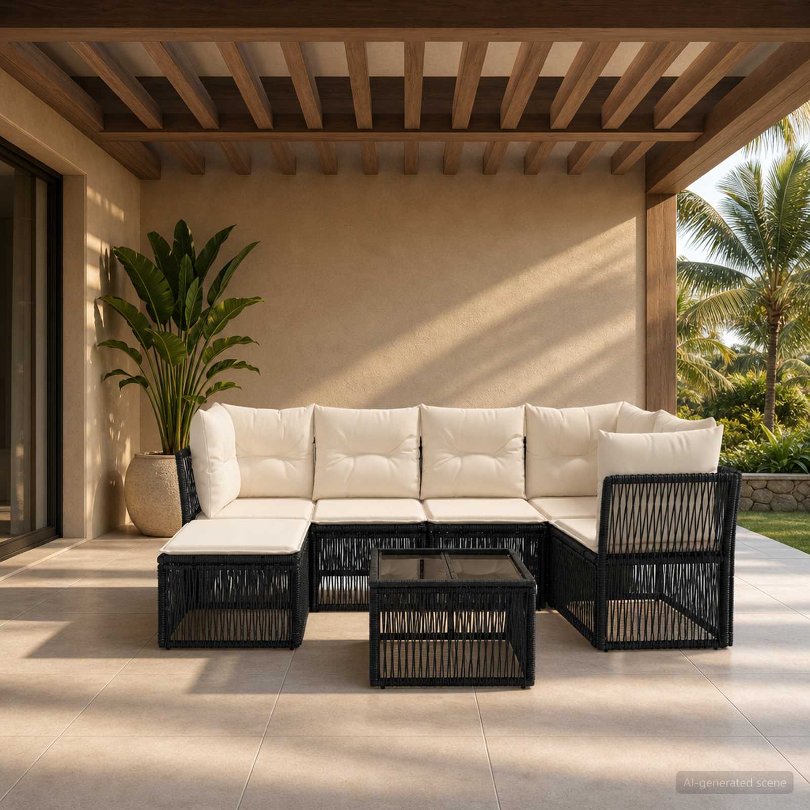 Gartensofa-set 7 pcs Schwarz Poly-Rattan