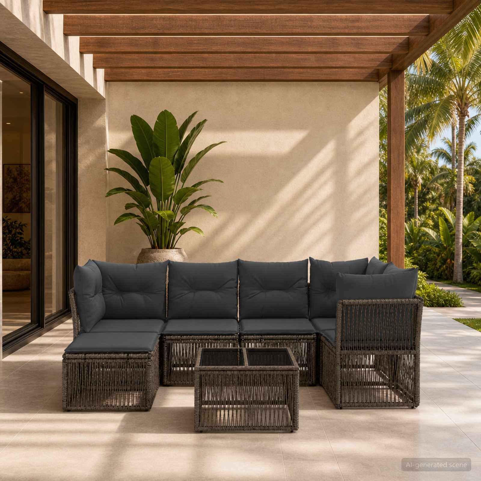 Gartensofa-set 7 stk. Grau Poly-Rattan