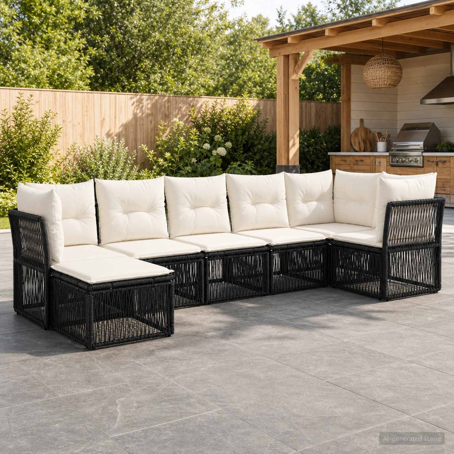 Gartensofa-set 7 stk. Schwarz Poly-Rattan