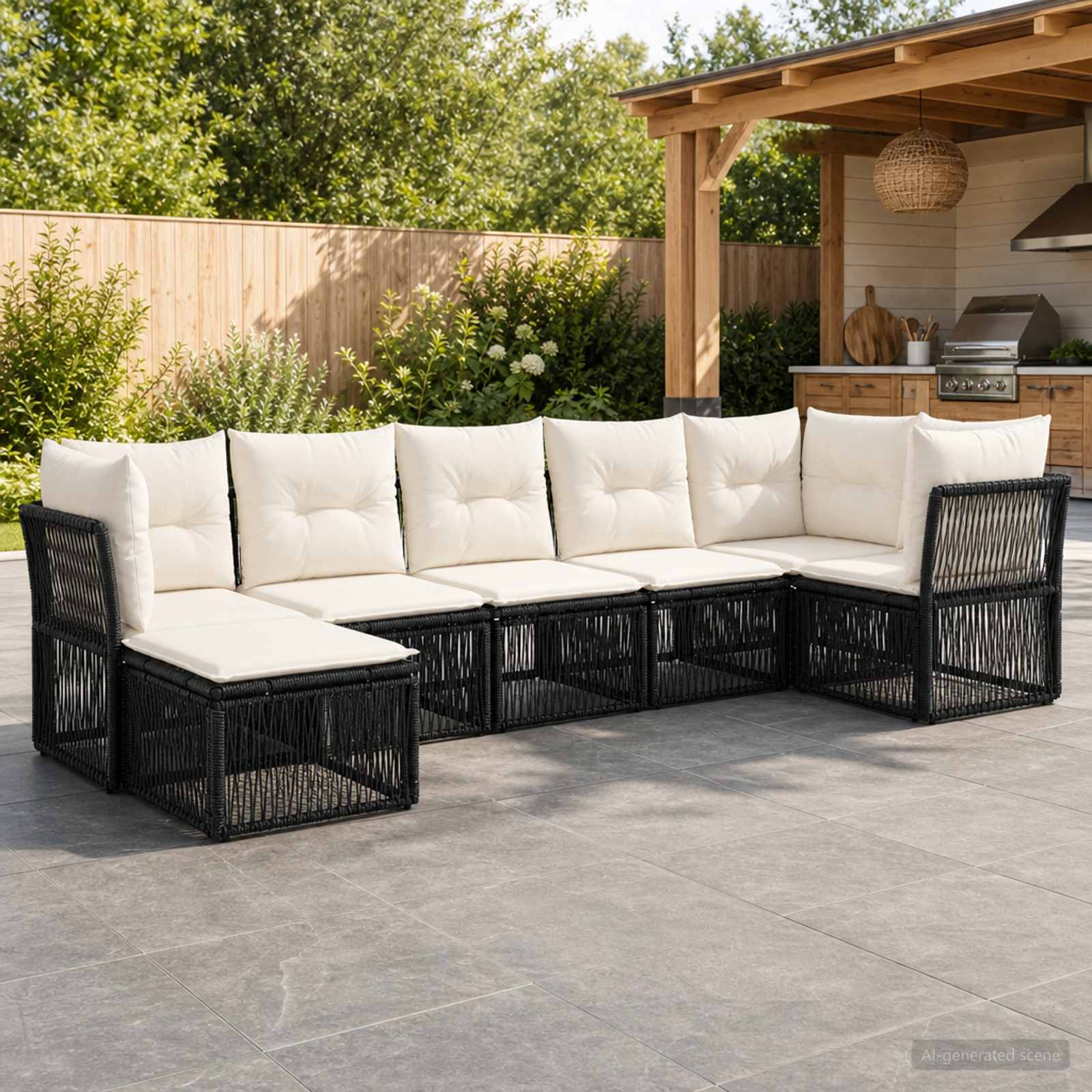 Gartensofa-set 7 stk. Schwarz Poly-Rattan