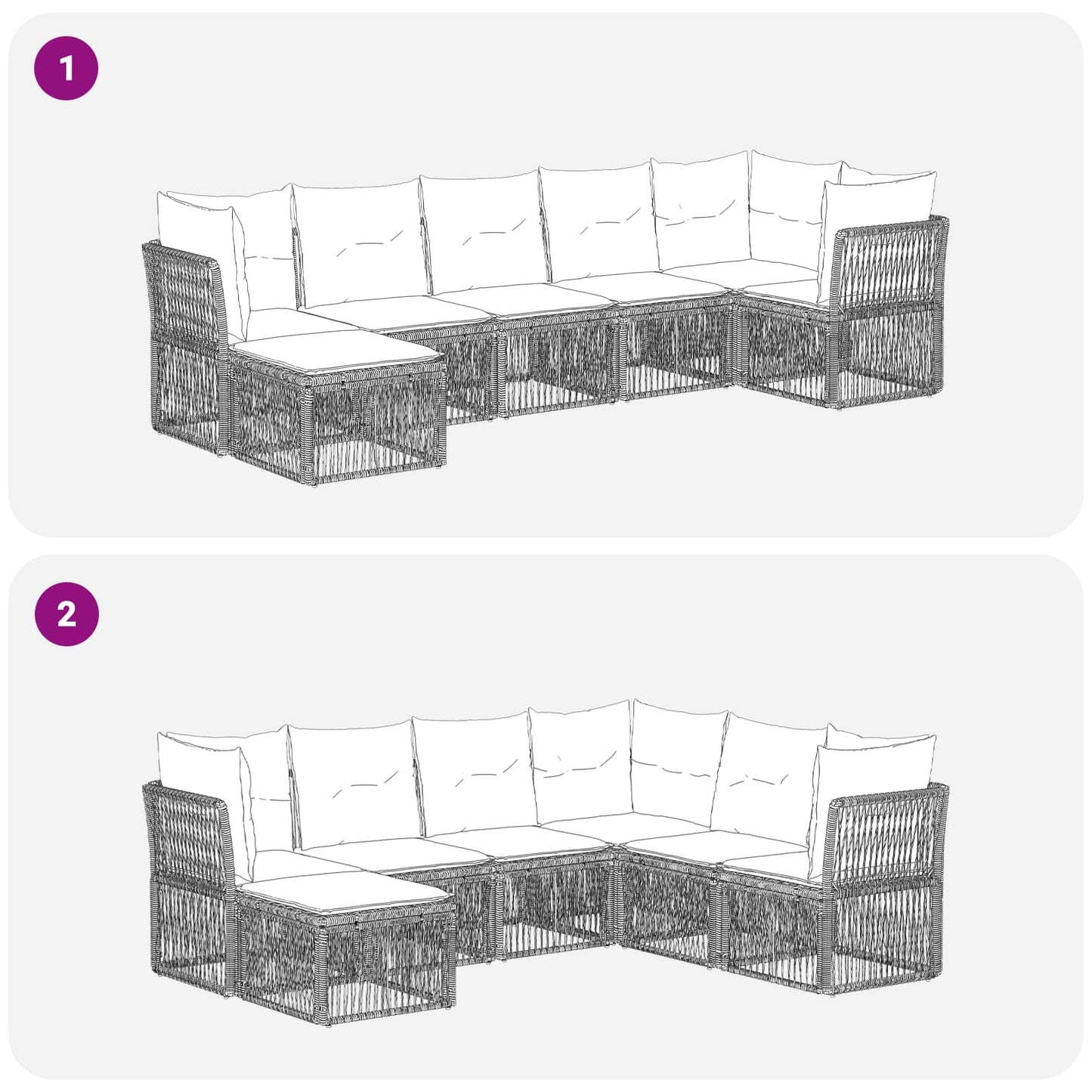 Gartensofa-set 7 stk. Schwarz Poly-Rattan